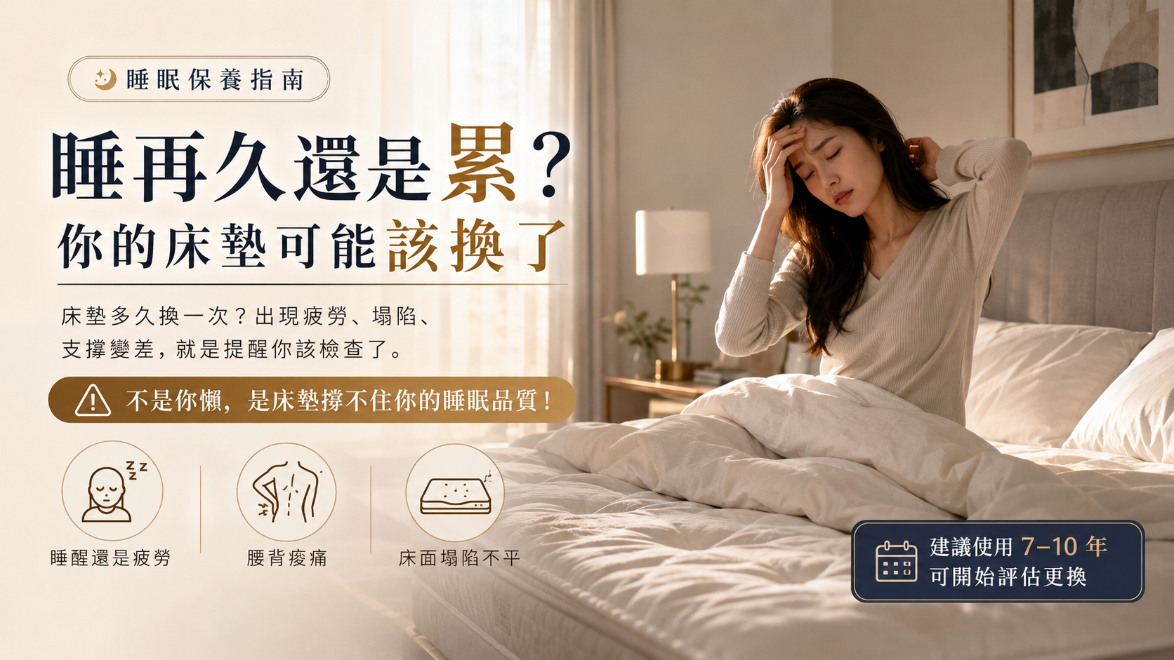 床墊多久換一次與睡醒疲勞情境圖