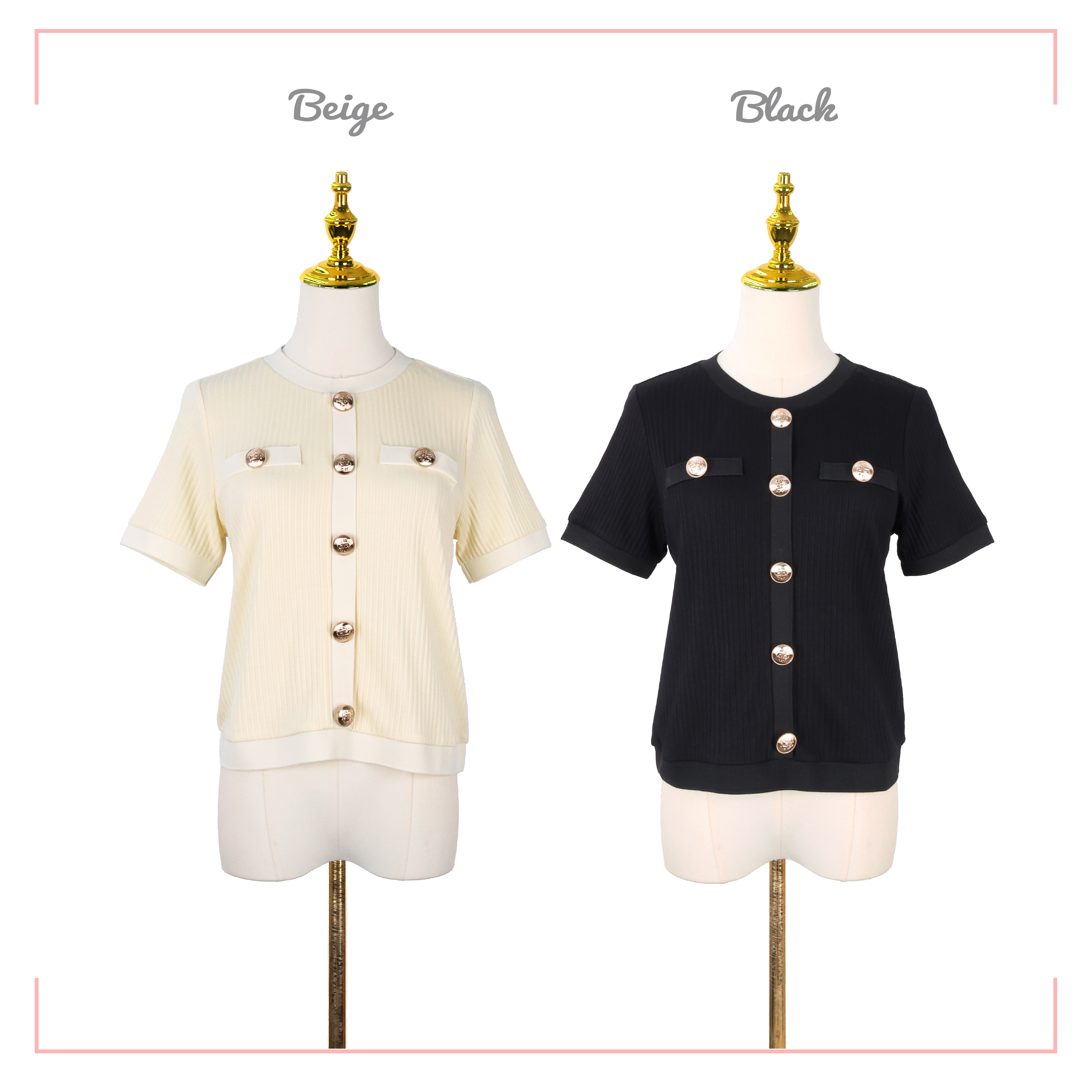 Chic Rib-Knit Top with Gold Buttons ST0902