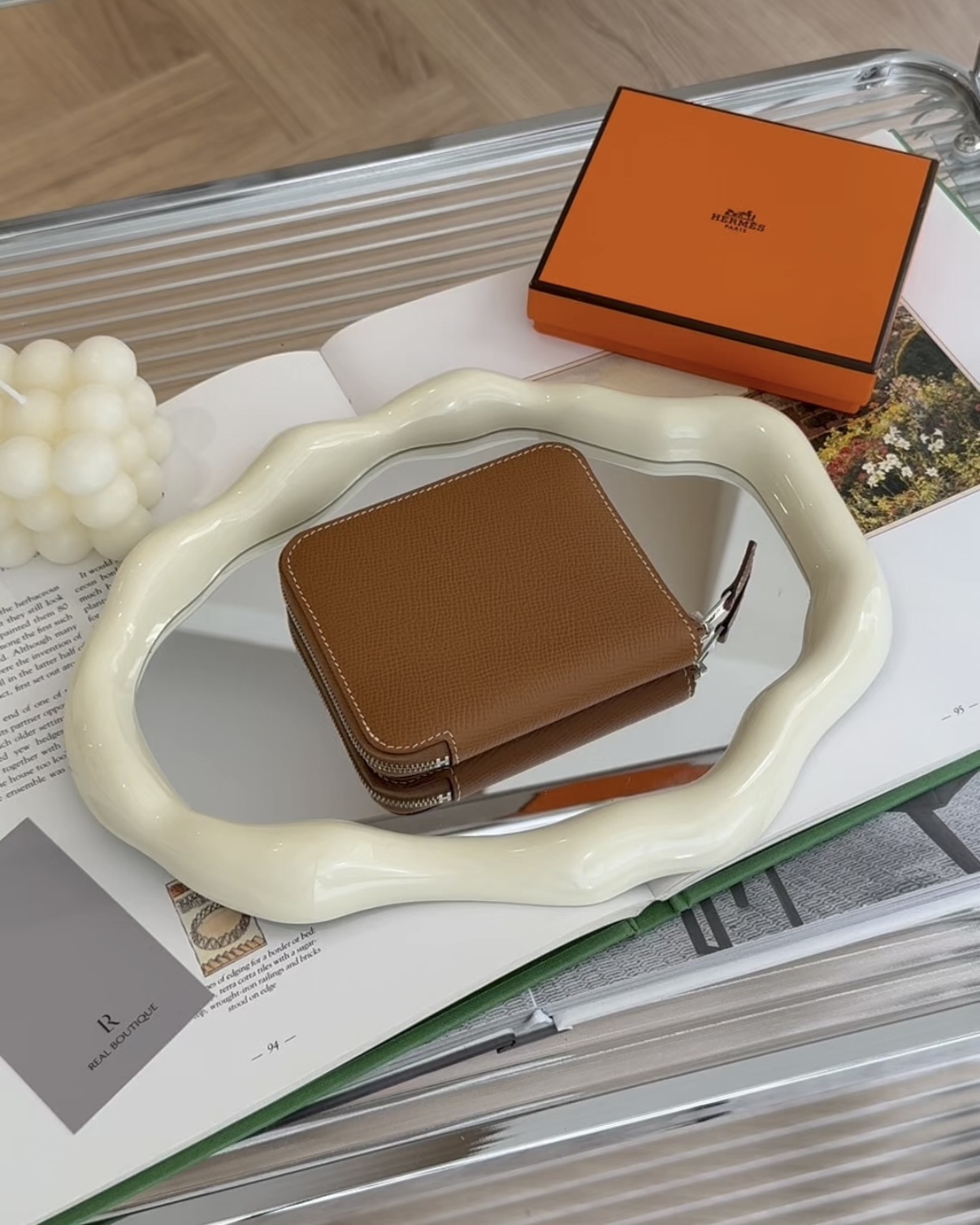 HERMES｜SILLK'IN 絲巾短夾 金棕