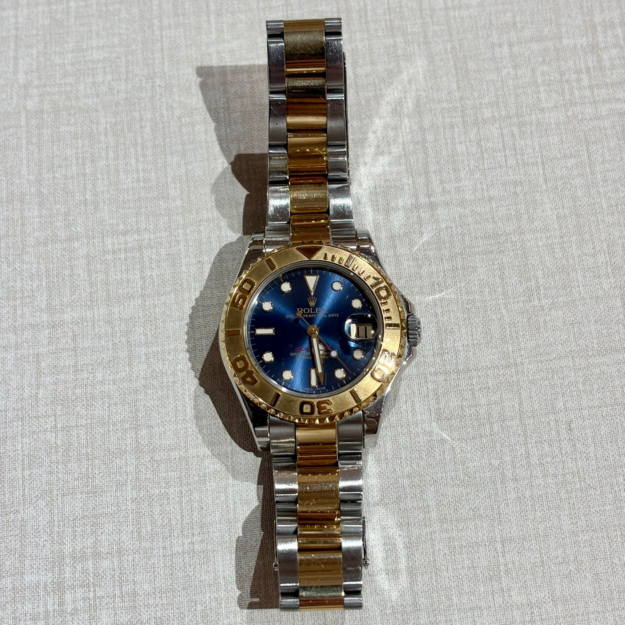 98%NEW ROLEX WATCH 37mm #16623 #168623 Yacht-Master 藍色錶盤 18K黃金錶圈 37mm #勞力士手錶 #香榭站正品
