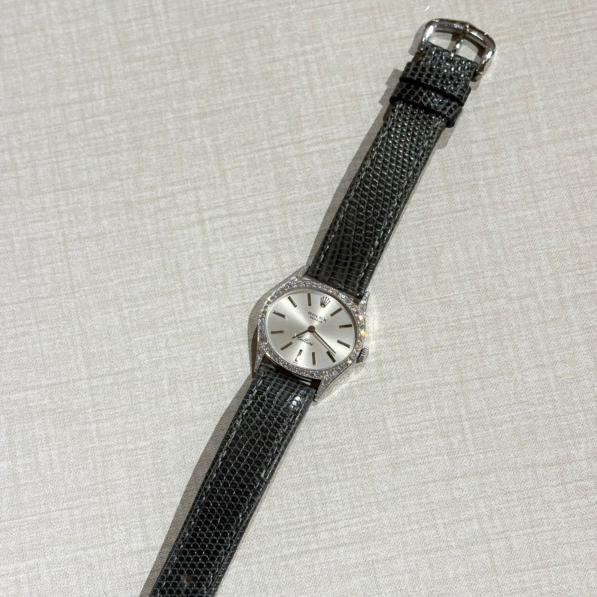 98%NEW二手ROLEX WATCH 3062068 灰綠色蜥蝪皮錶帶/ 鑽石 257022457 #勞力士手錶 #香榭站正品