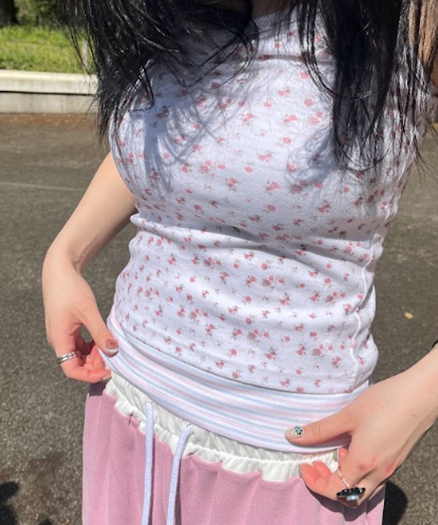 ESCAPEFROM 霧感碎花滿版印花抽繩無袖上衣 象牙色 E261SL