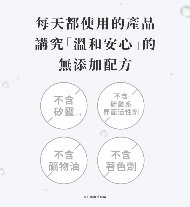 水光澄果洗髮精不含硫酸系界面活性劑、礦物油、著色劑、矽靈
