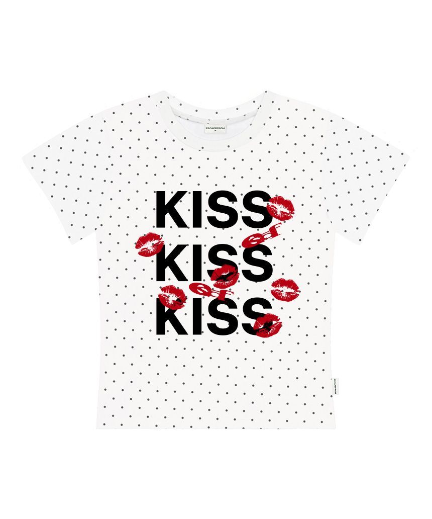 ESCAPEFROM KISS KISS KISS 印花波點修身短袖T恤 白色 E261STS