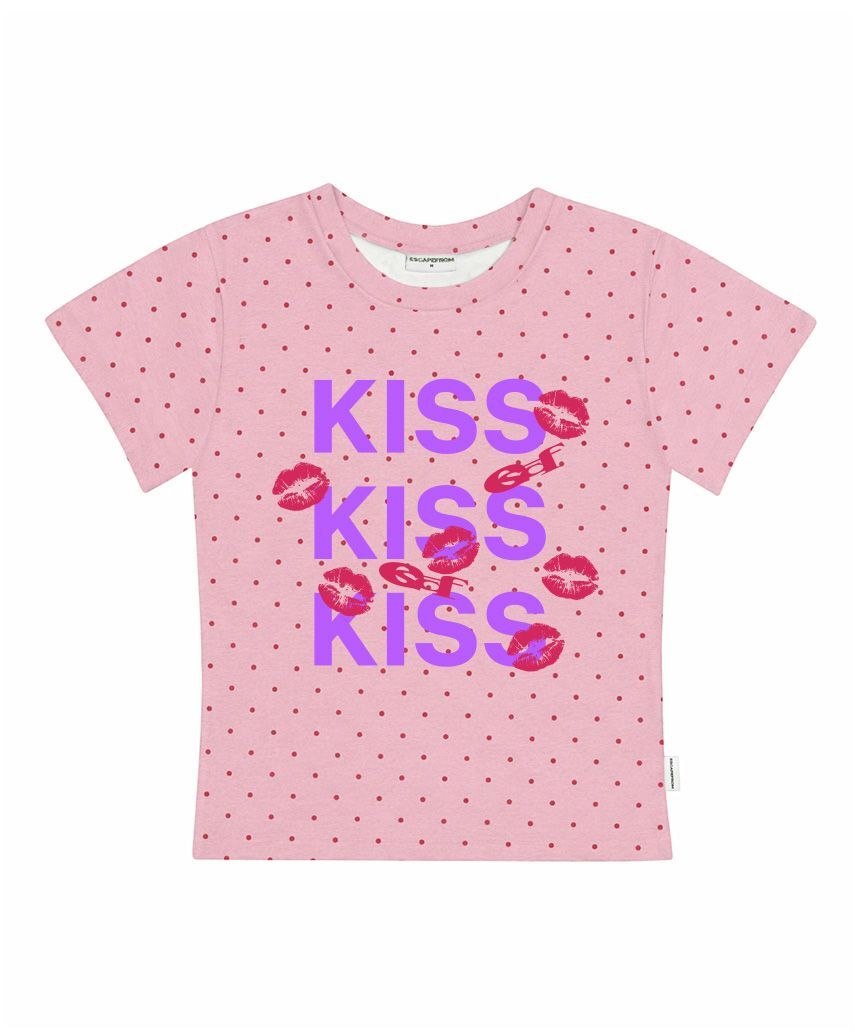 ESCAPEFROM KISS KISS KISS 印花點點修身短袖T恤 粉紅色 E261STS
