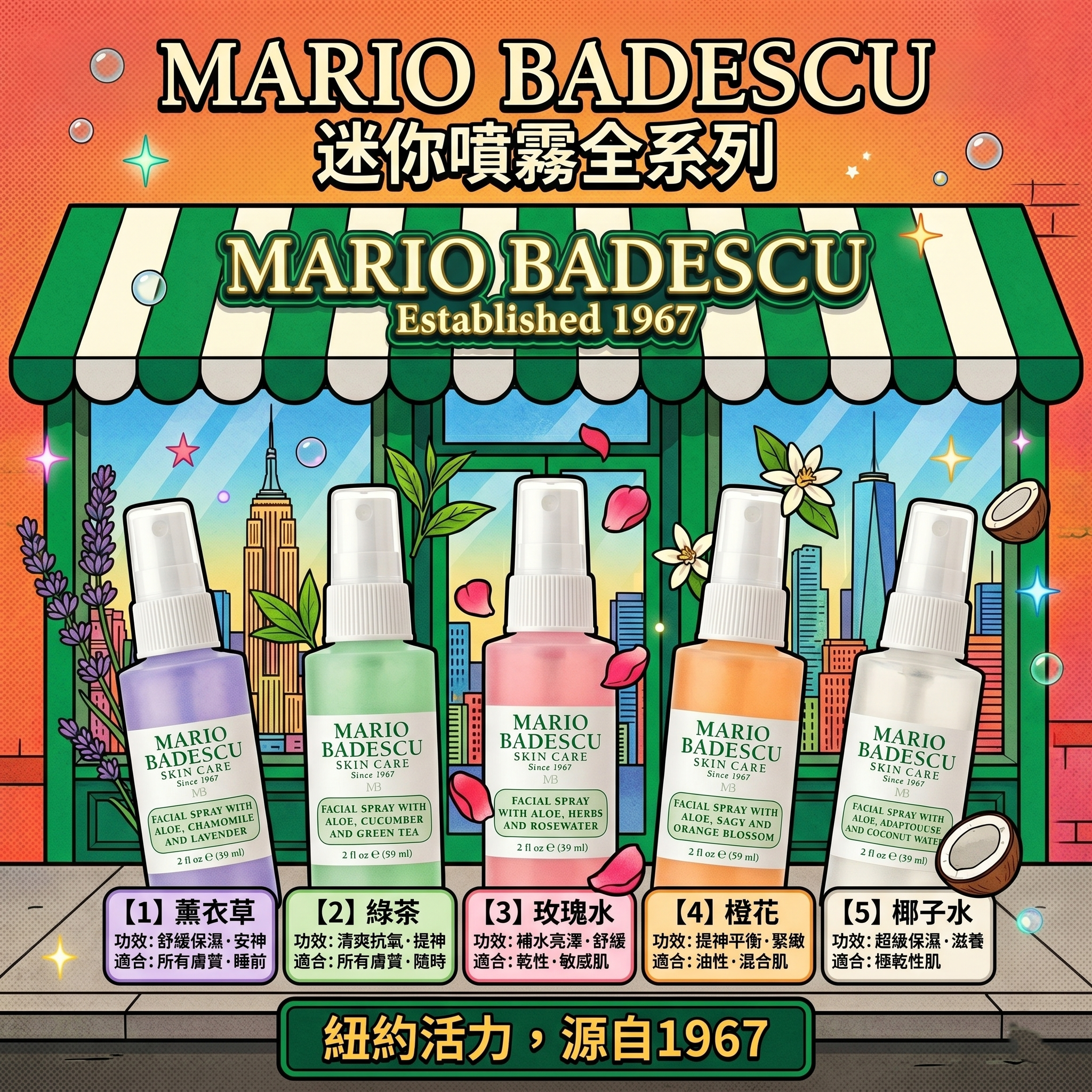 【預購】MARIO BADESCU H052157 5入組迷你保濕噴霧組合