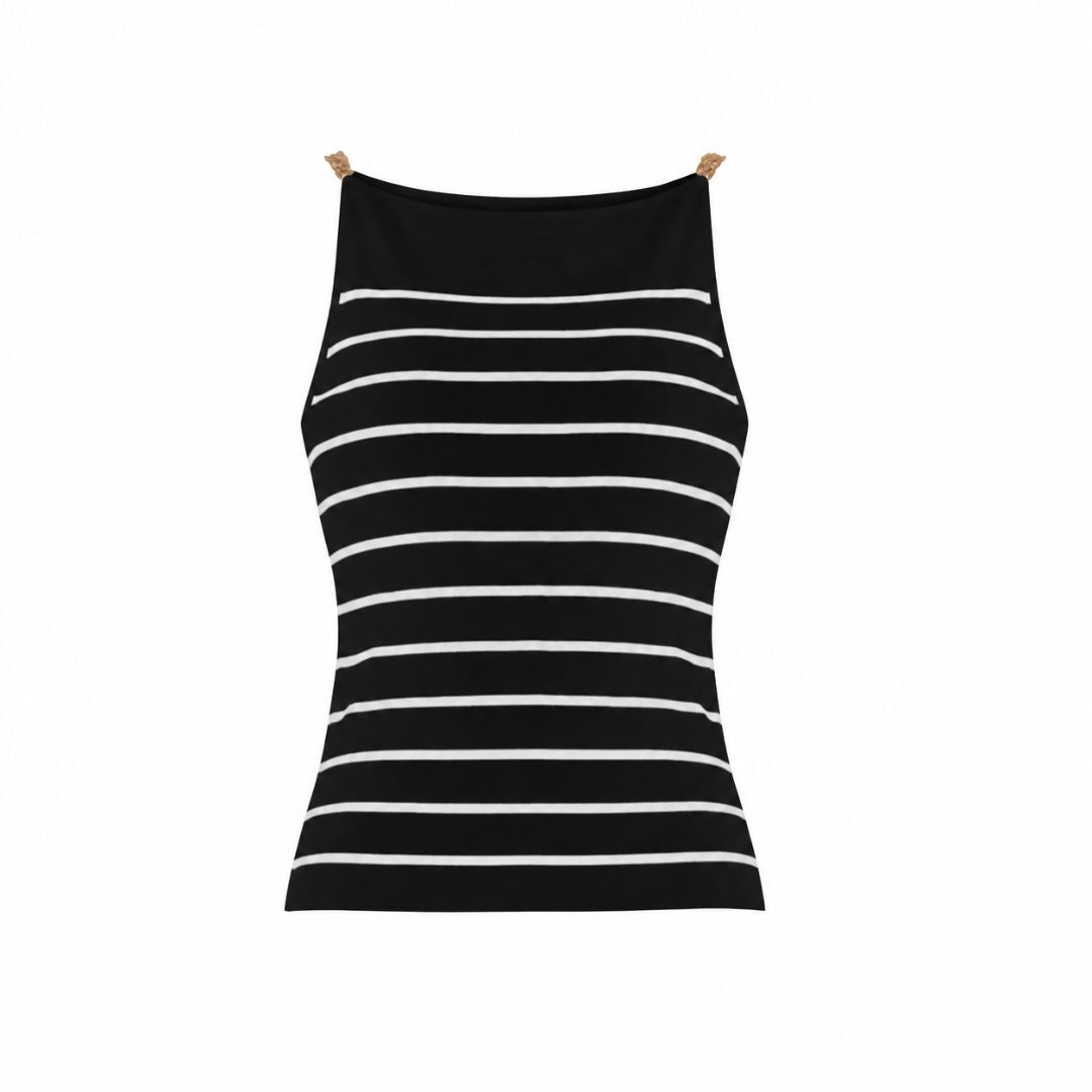 1EA0408-056 [EDWARD ACHOUR] Striped Chain-Strap Tank Black #101509/1095 (C-EU-E)