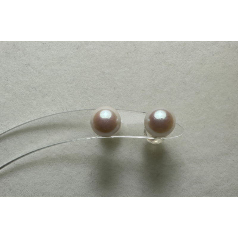 HKAG0522-002 *無調色* 日本AKOYA 海水珍珠素耳釘 (K10) (金) 粉色 強粉光 6MM UP 可做日本證書 (另加hk$350, 3-4星期) (A2)