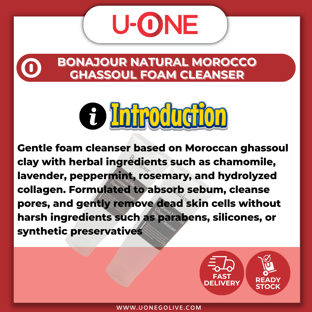 U-ONE | Korea | Bonajour | Natural Morocco Ghassoul Foam Cleanser | 150ml