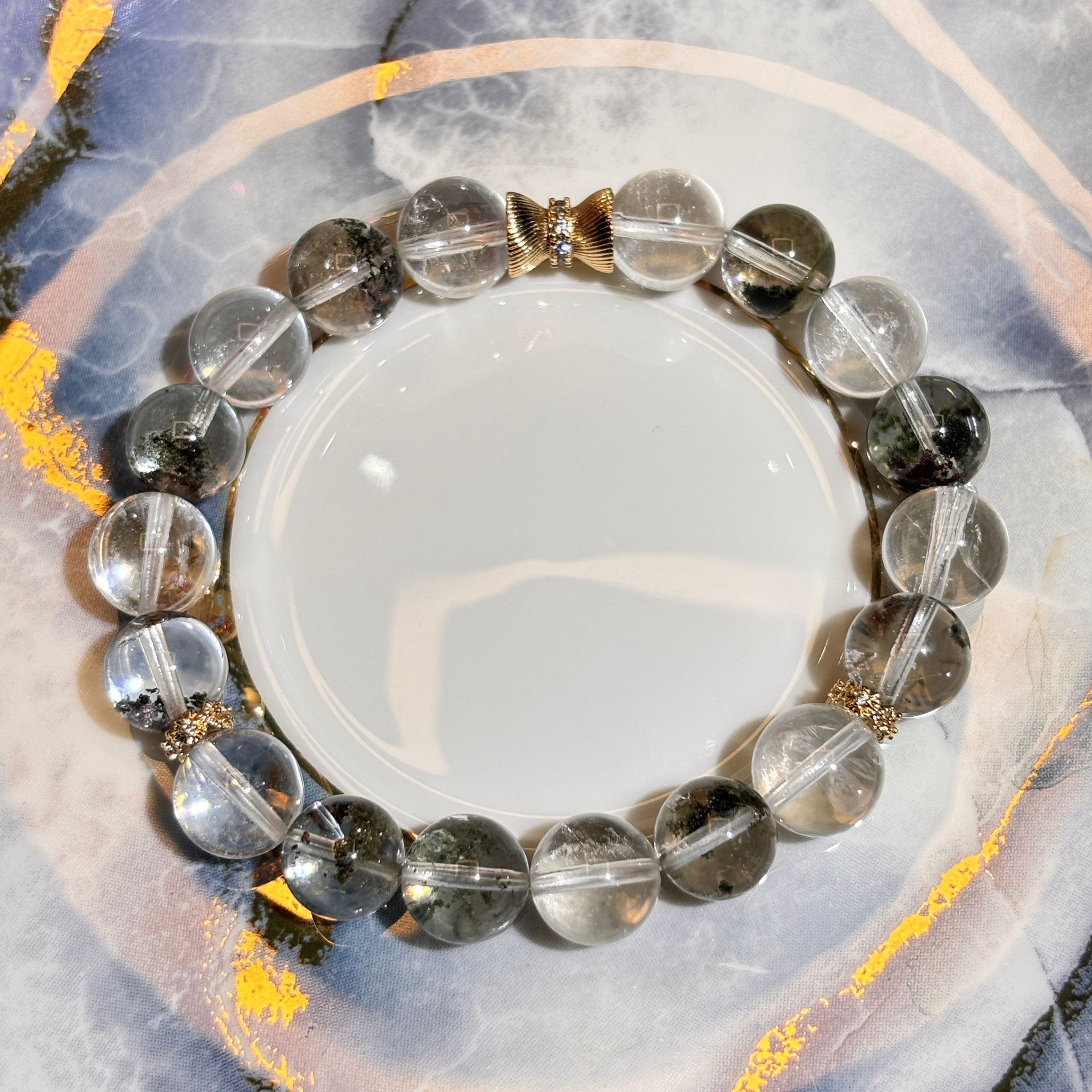 HKAG0523-006 事業 日式水晶手串 綠幽靈/白水晶 (玫瑰金色配件) 9.5MM+ (A6)