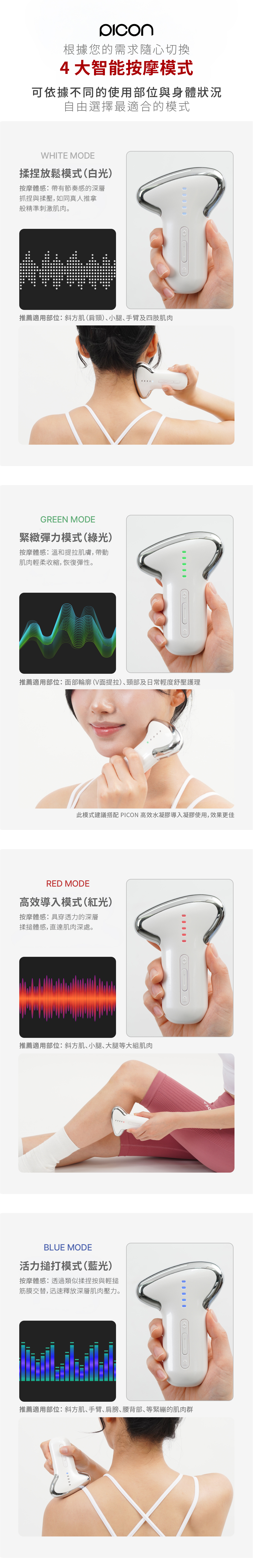 PICON 4種專業按摩與緊緻美容模式