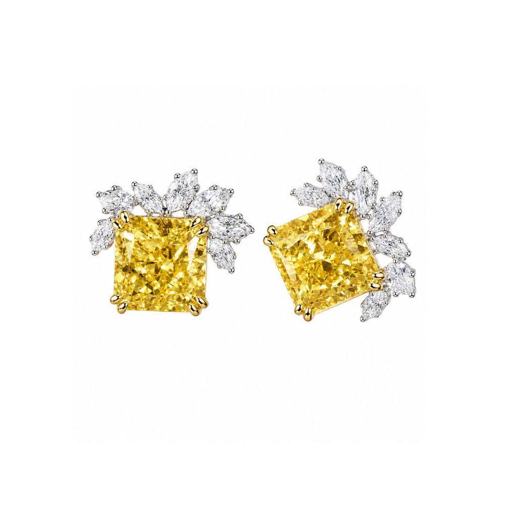 Yellow Diamond Alternative | Radiant Cut Moissanite Stud Earrings