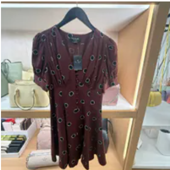 [S] KATE SPADE BITTER CHOCOLATE FLUID PUFF SLEVE MINI DRESS, KN404-600 (SKS1749)