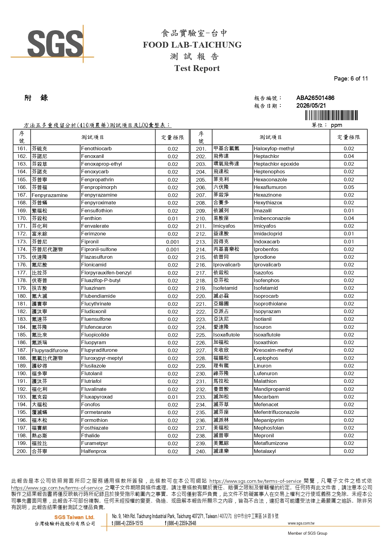 歐客佬2026精品莊園級特調 經典風味SGS檢驗報告