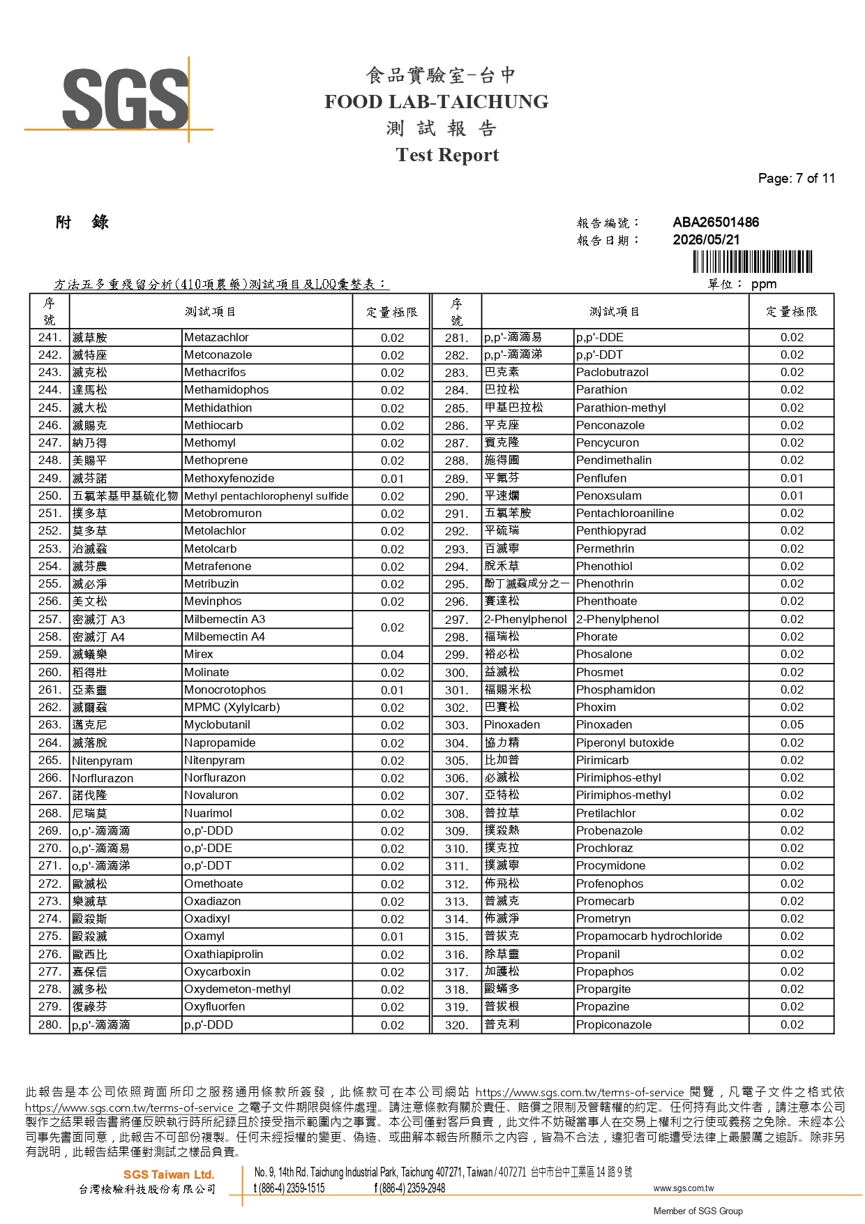歐客佬2026精品莊園級特調 經典風味SGS檢驗報告