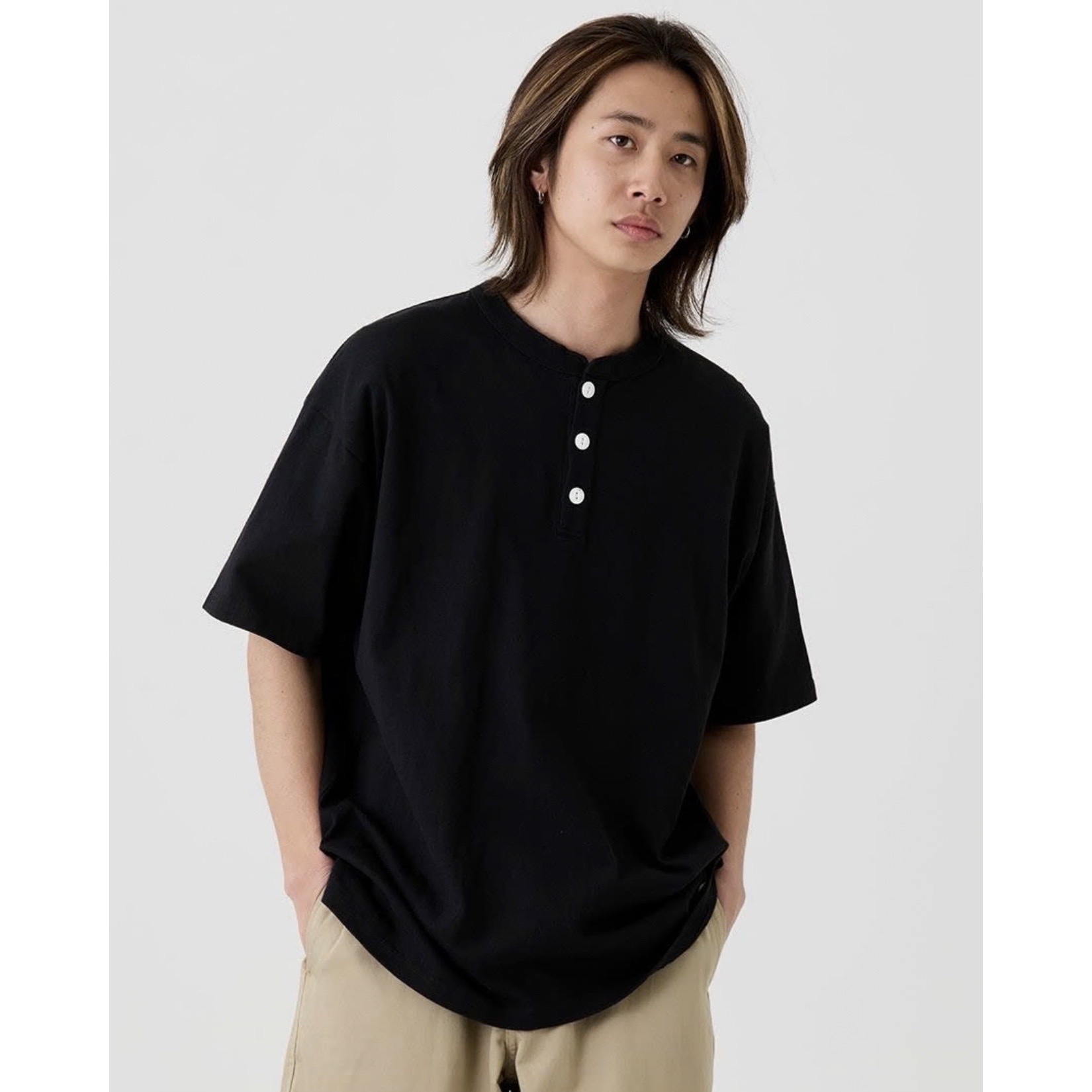 Goodwear Japan USA Cotton Henley Neck Big Tee