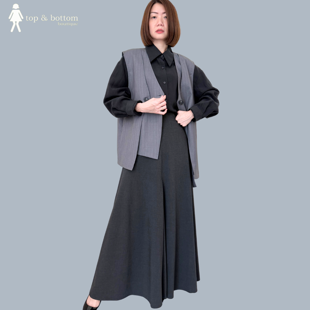 SOLID STRIPE LAYERED LONG VEST
