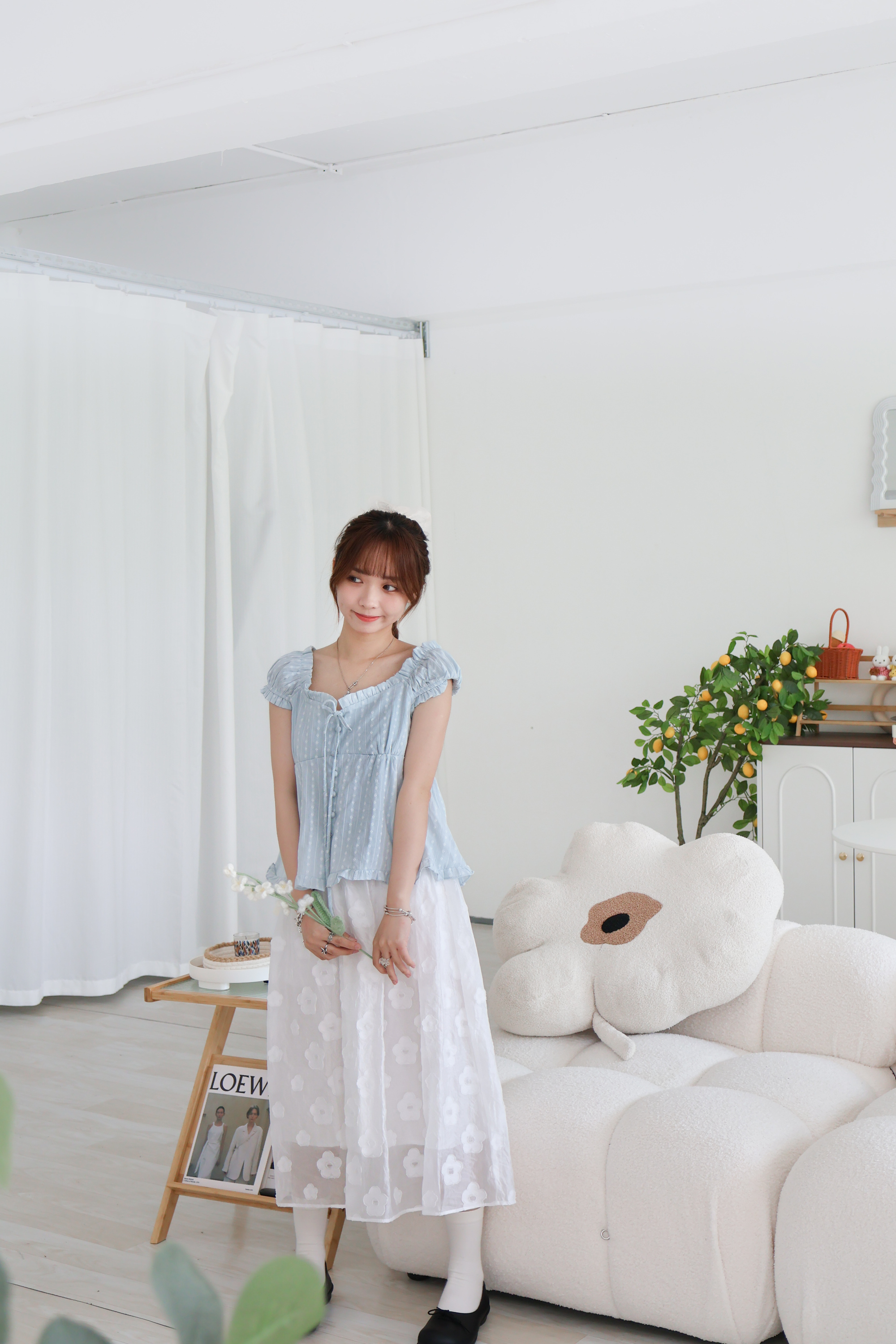 奶油皺褶2-way Blouse · 3色入