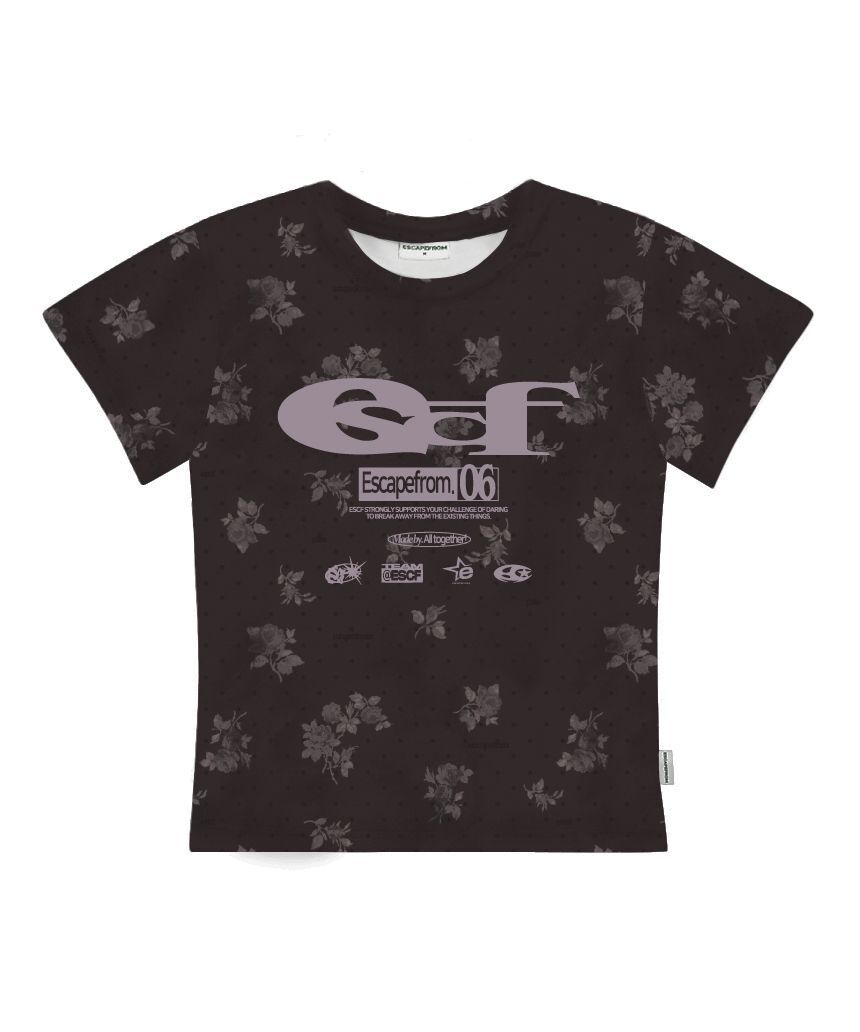 ESCAPEFROM ESCF Logo 拼貼滿版印花修身短袖T恤 棕色 E261STS