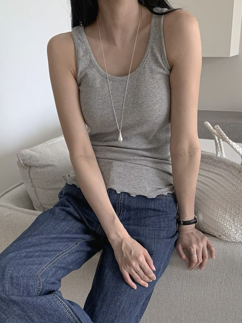 莫代爾坑條微捲邊顯瘦背心