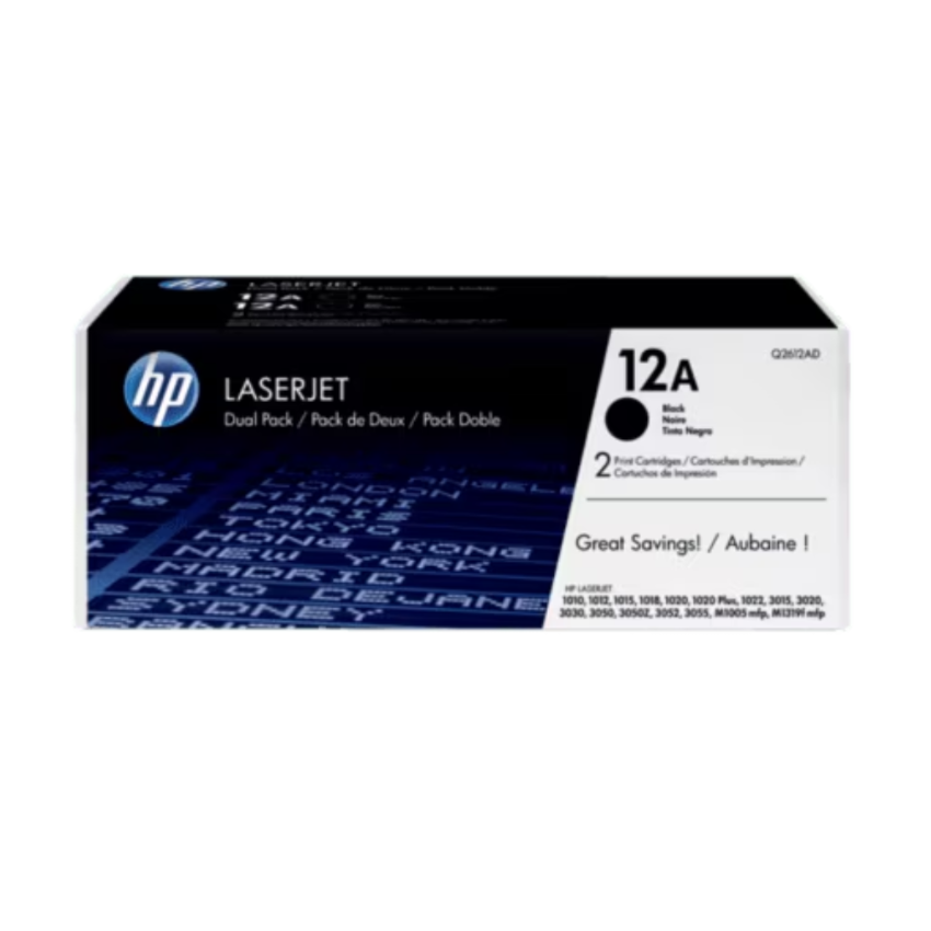 HP 12A LaserJet 黑色原廠碳粉盒 2 個裝 (Q2612AD)