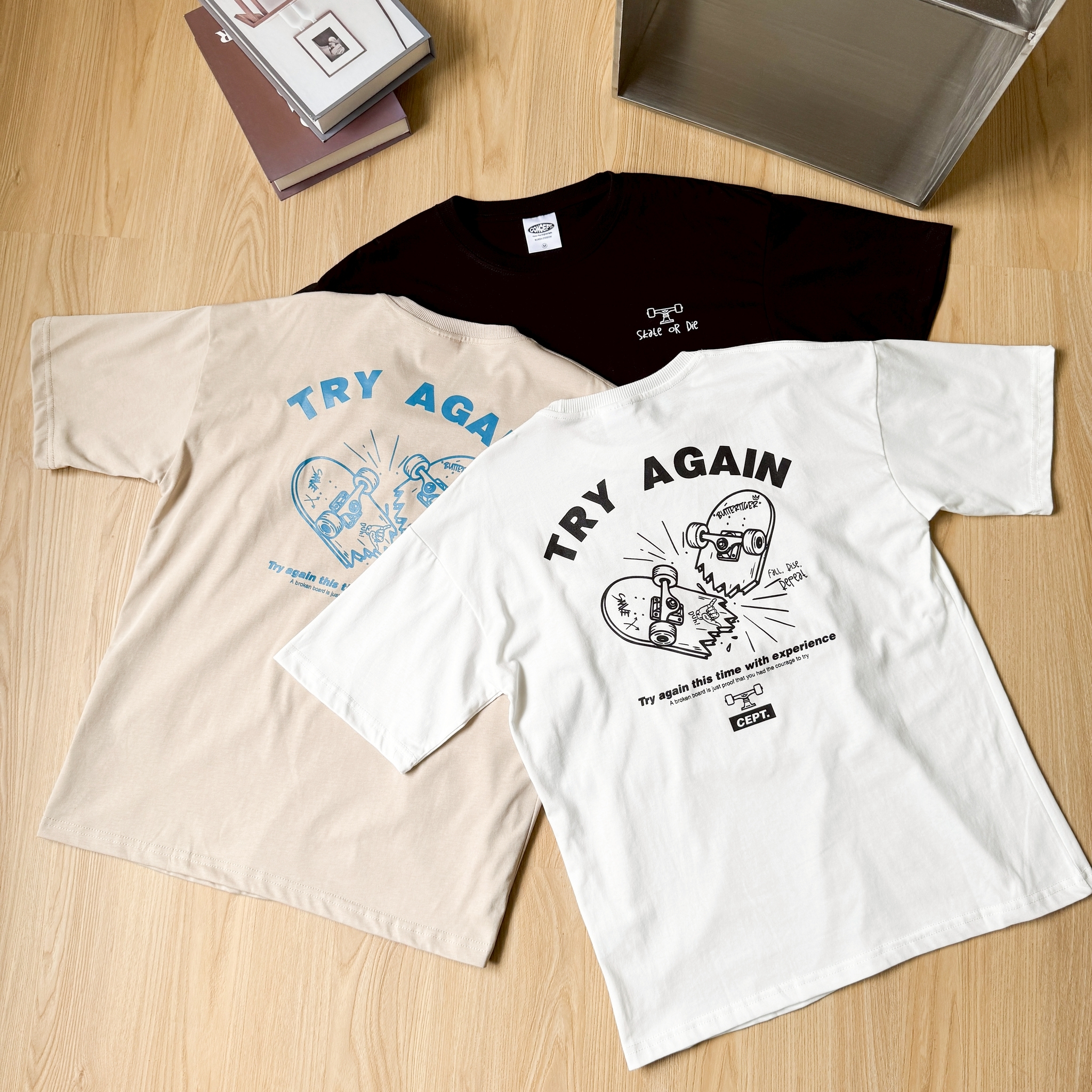 『RB』 TRY AGAIN斷裂滑板印花短T