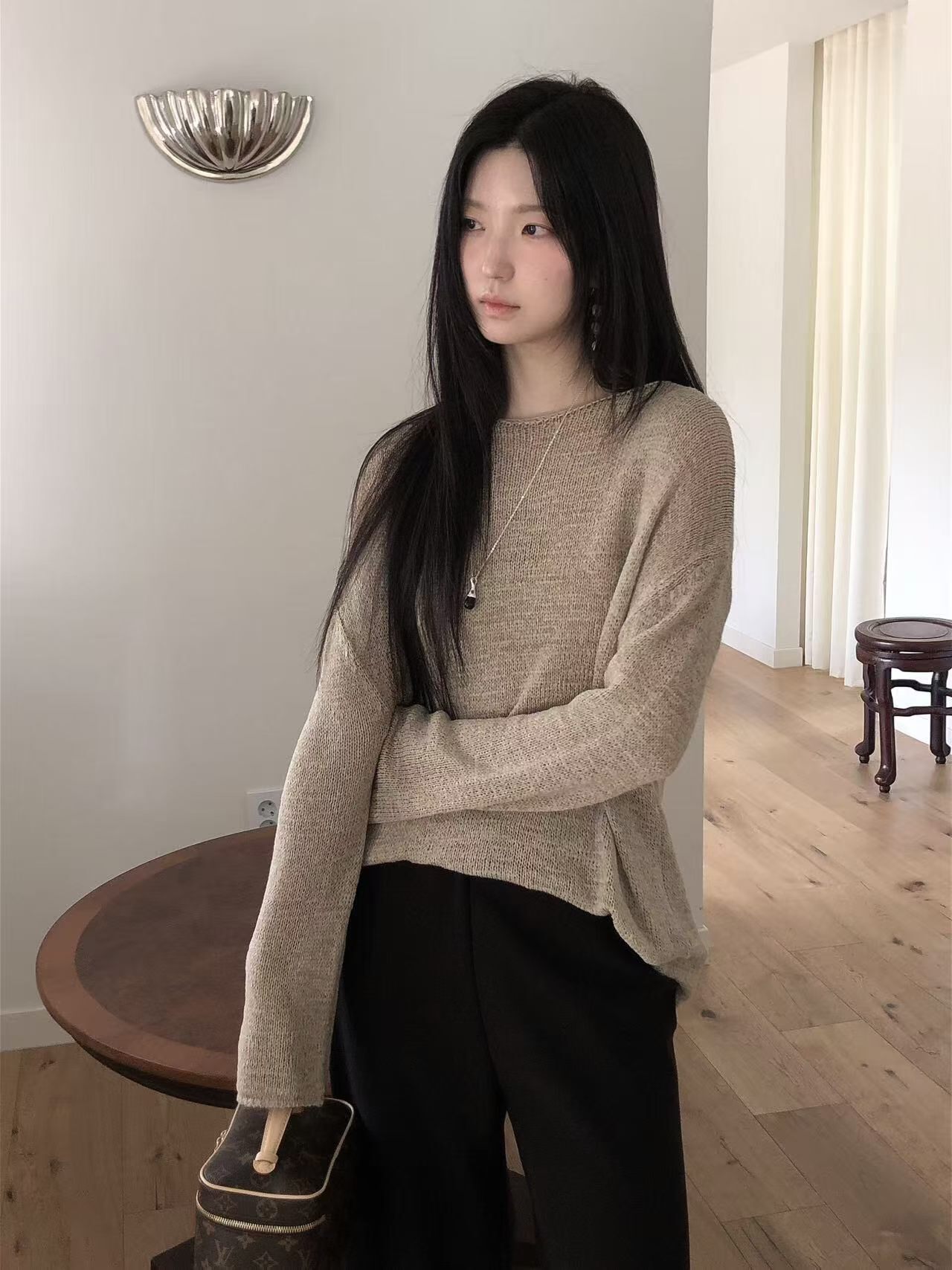 LB6227 混色落肩針織上衣