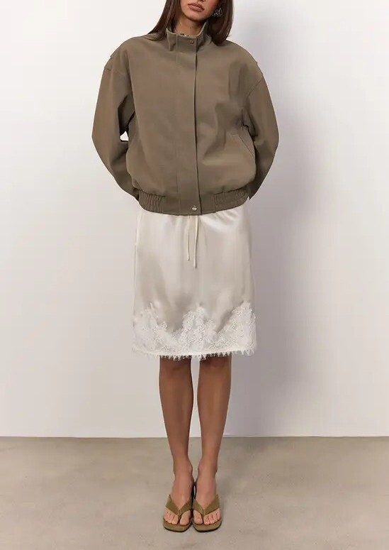 Satin Love奶油白色緞面蕾絲Midi Skirt