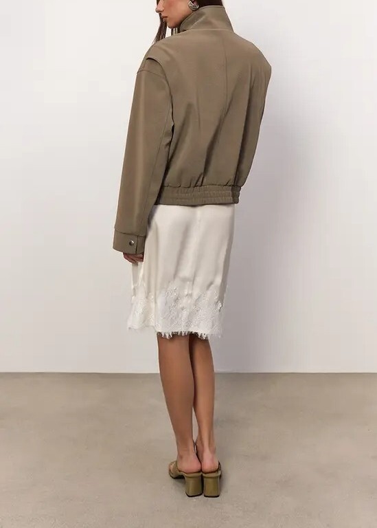 Satin Love奶油白色緞面蕾絲Midi Skirt