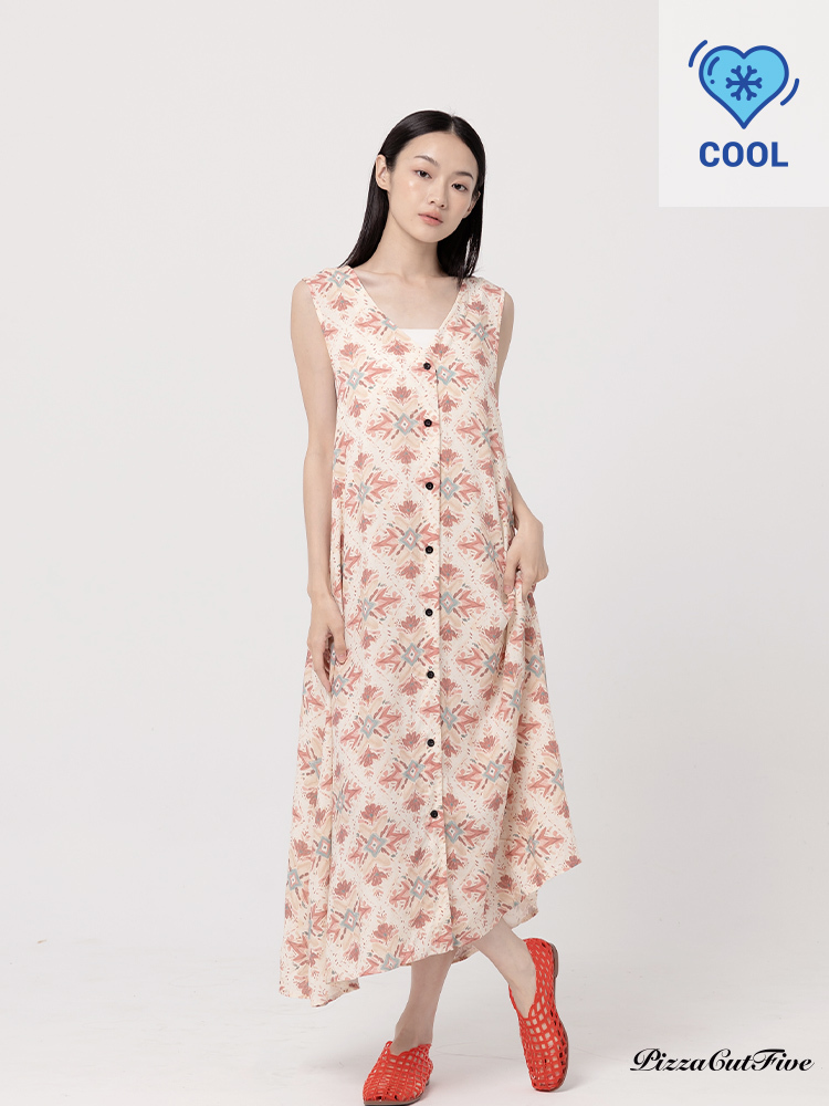 [兩件1580｜涼感洋裝] 塗鴉感V領排扣洋装 PizzaCutFive PCF262486087