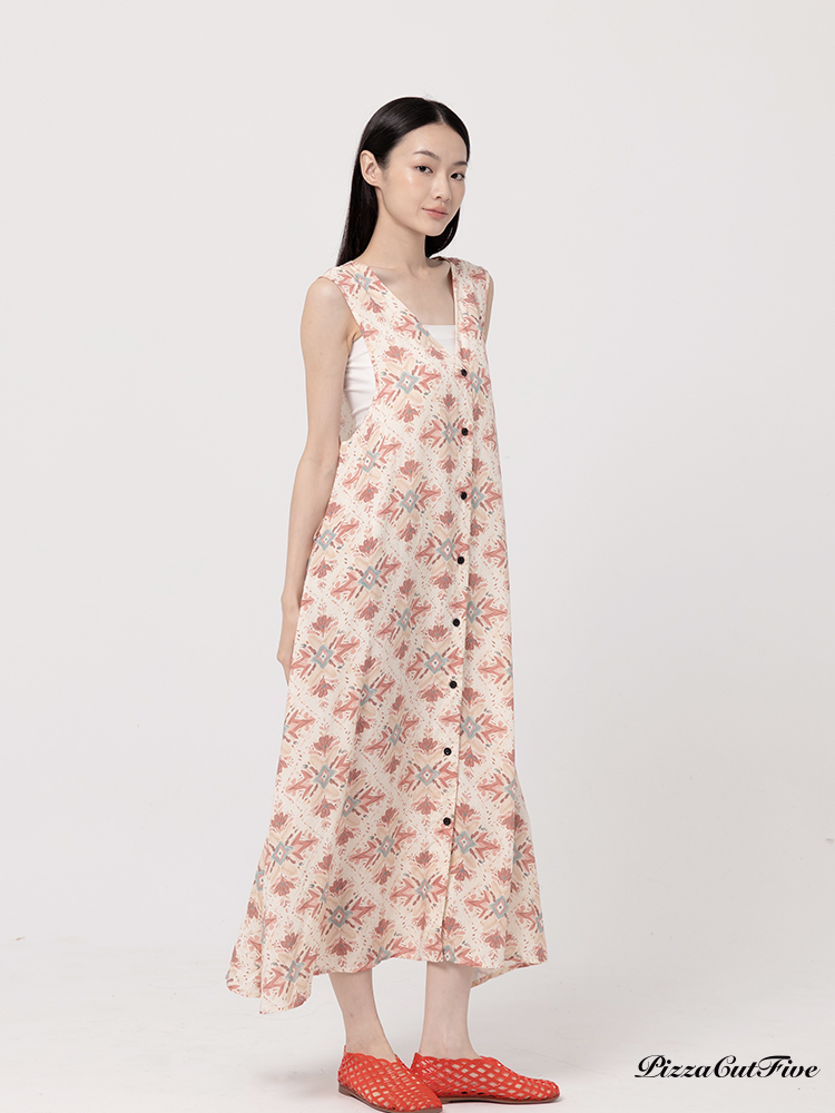 [兩件1580｜涼感洋裝] 塗鴉感V領排扣洋装 PizzaCutFive PCF262486087