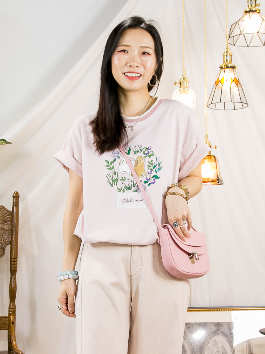 【22/5-25/5限時優惠】兔仔 花花PRINT．雙面料TOP