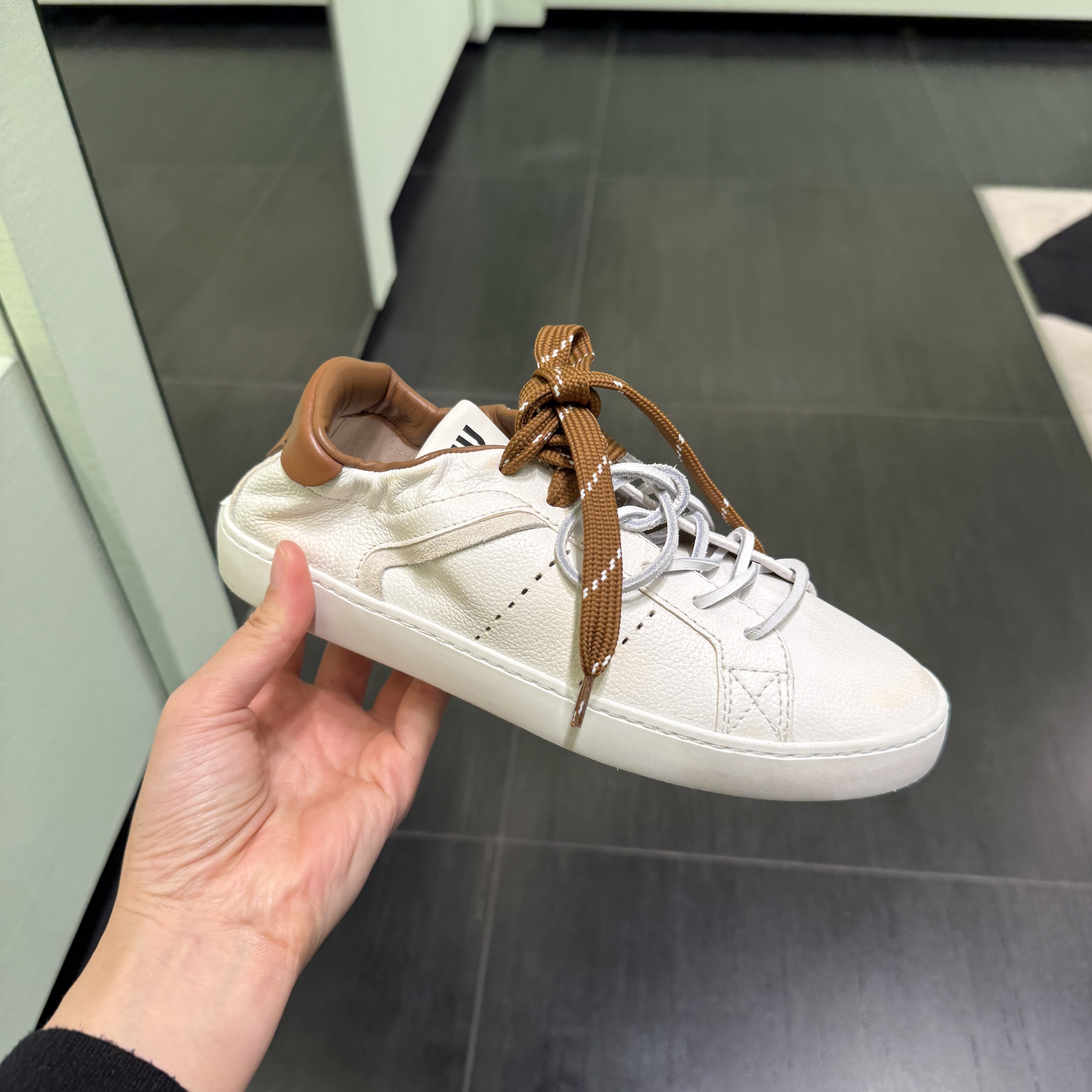 Miu Miu Deco Leather Sneakers white brown black