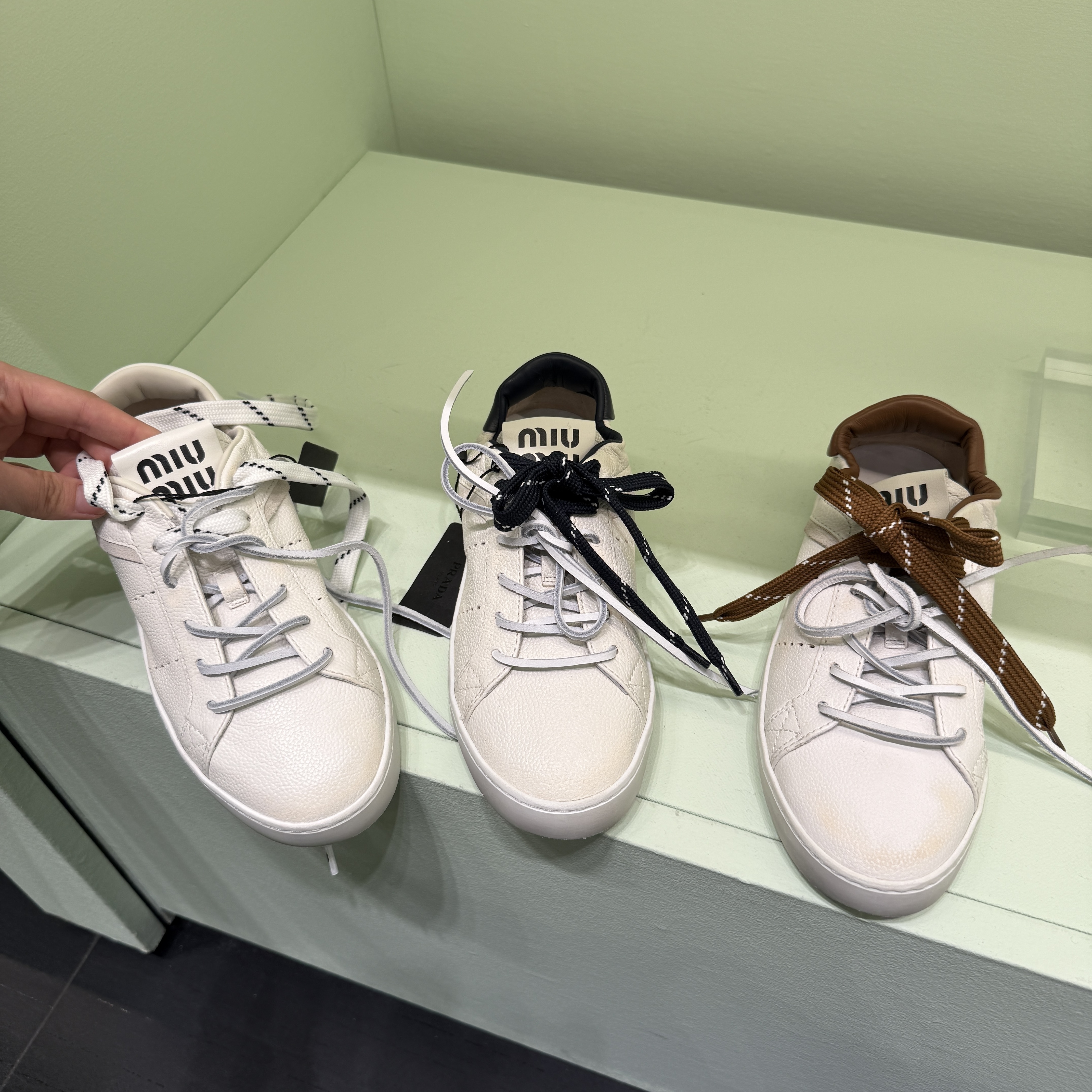 Miu Miu Deco Leather Sneakers white brown black