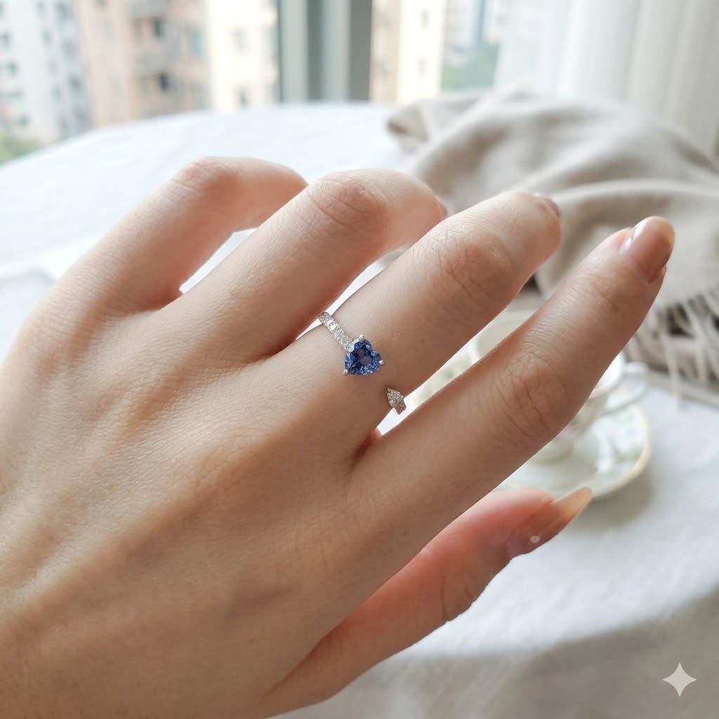 全新18K白金【單粒59份藍寶石】配19份鑽石戒指