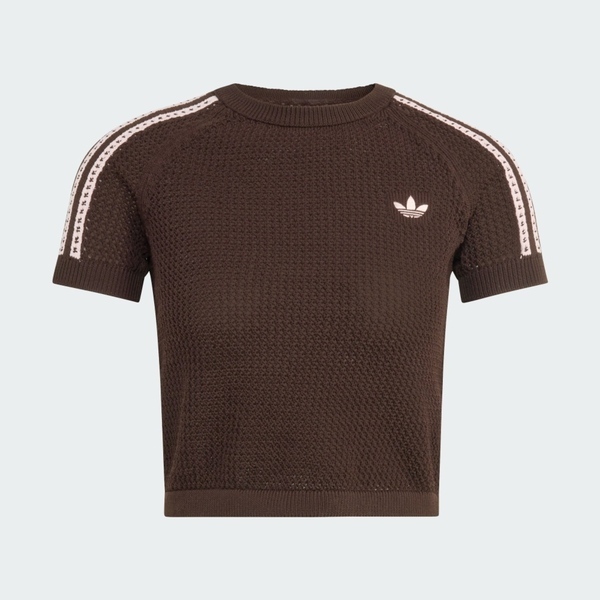 Adidas 愛迪達 Crochet Tee KC6480 女 休閒短袖 咖啡 鉤織 短版