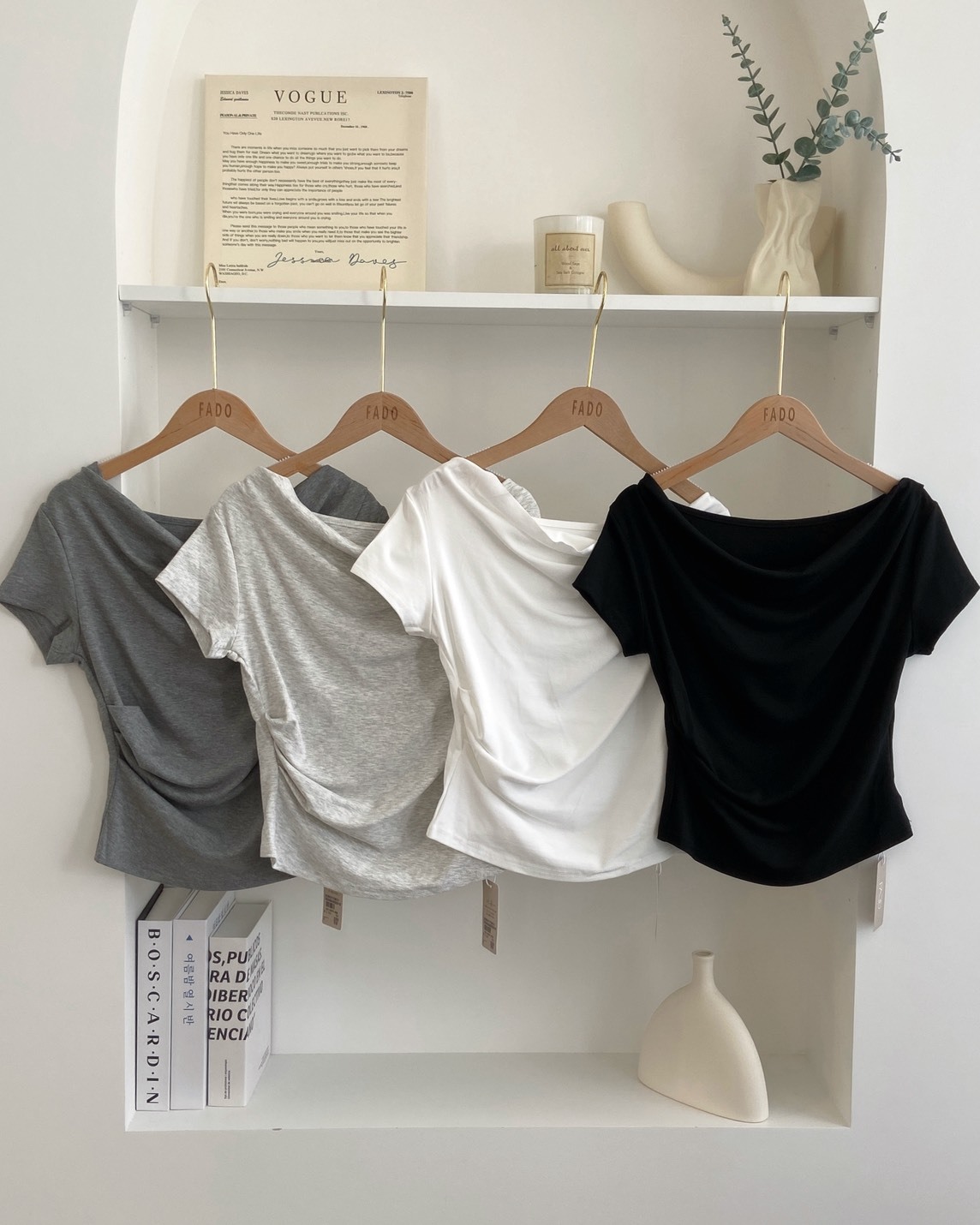 法朵Fado shop｜繆斯日常一字領抓皺棉T 0215091 四色