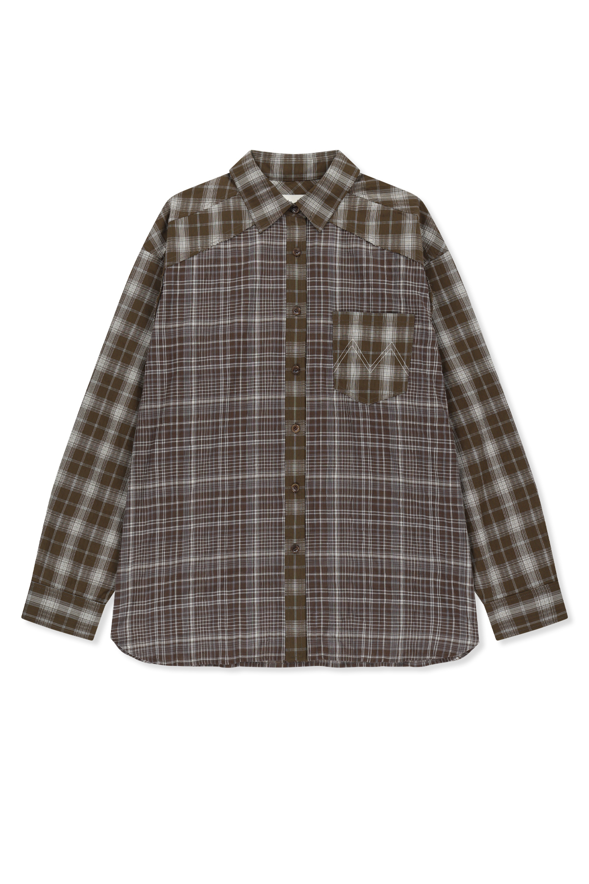 MIXED CHECK OVER FIT SHIRT IN BROWN