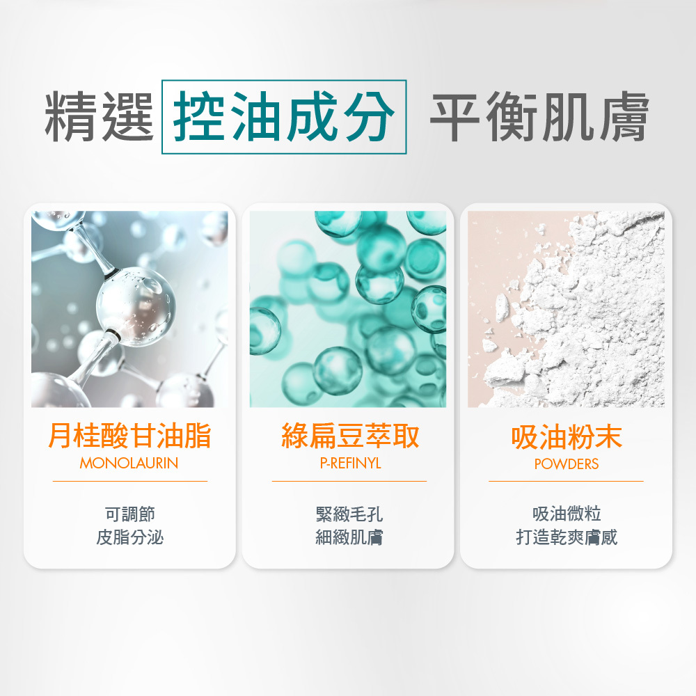 雅漾防曬乳控油成分介紹：月桂酸甘油酯調節皮脂分泌、綠扁豆萃取緊緻細緻毛孔、吸油粉末微粒打造乾爽膚感
