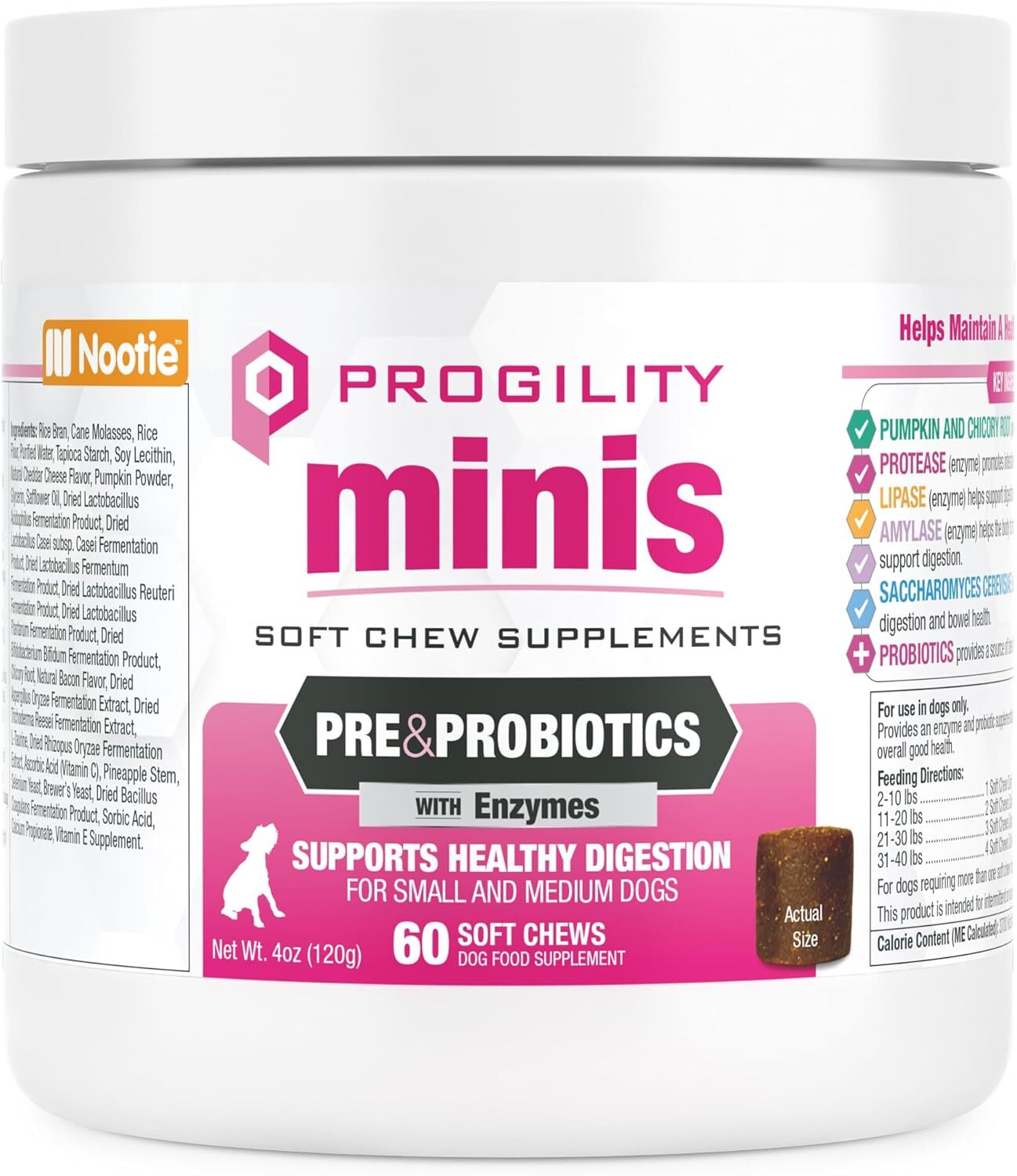Nootie Progility Mini 小型犬+中型犬 消化系統健康配方．60粒