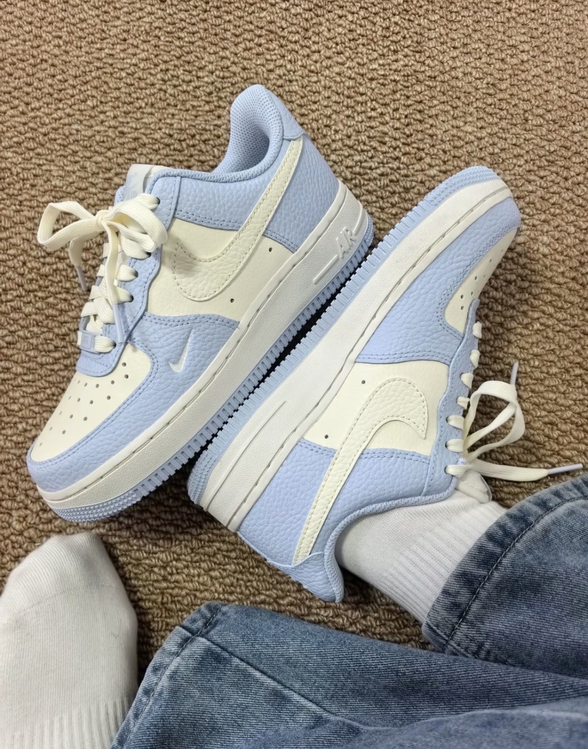 女鞋 NIKE W AIR FORCE 1 '07 奶油藍白 小勾 皮革 休閒鞋【IV3222-400】AF1