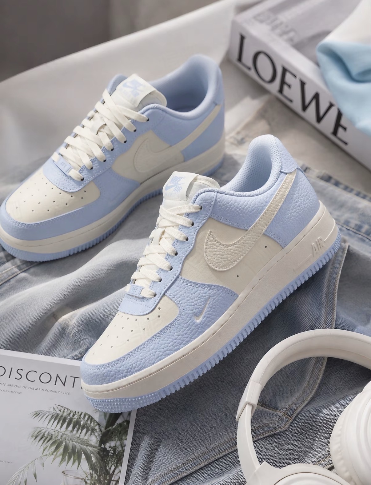 女鞋 NIKE W AIR FORCE 1 '07 奶油藍白 小勾 皮革 休閒鞋【IV3222-400】AF1
