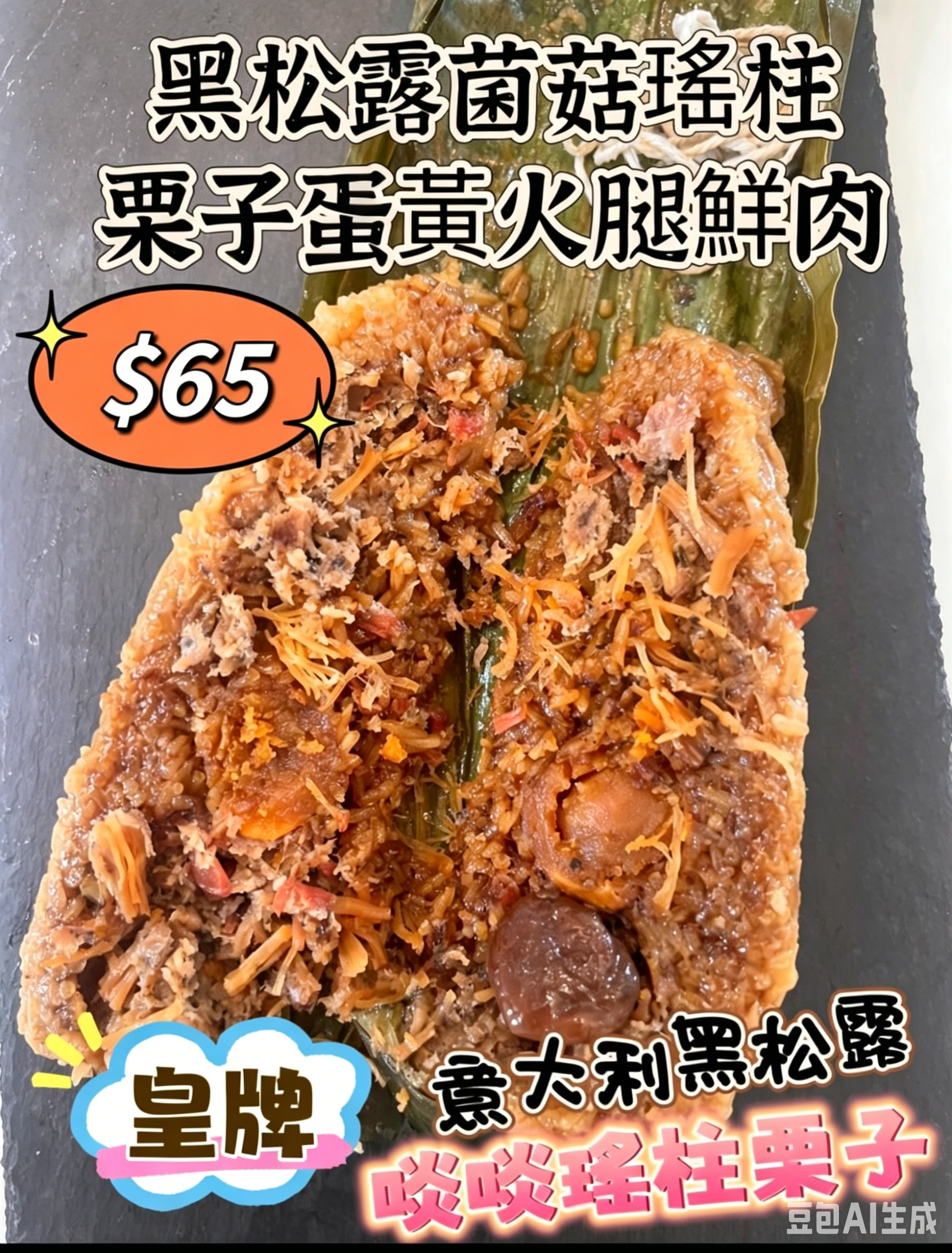 (M) 黑松露菌菇栗子蛋黃瑤柱火腿鮮肉粽 #2205SY