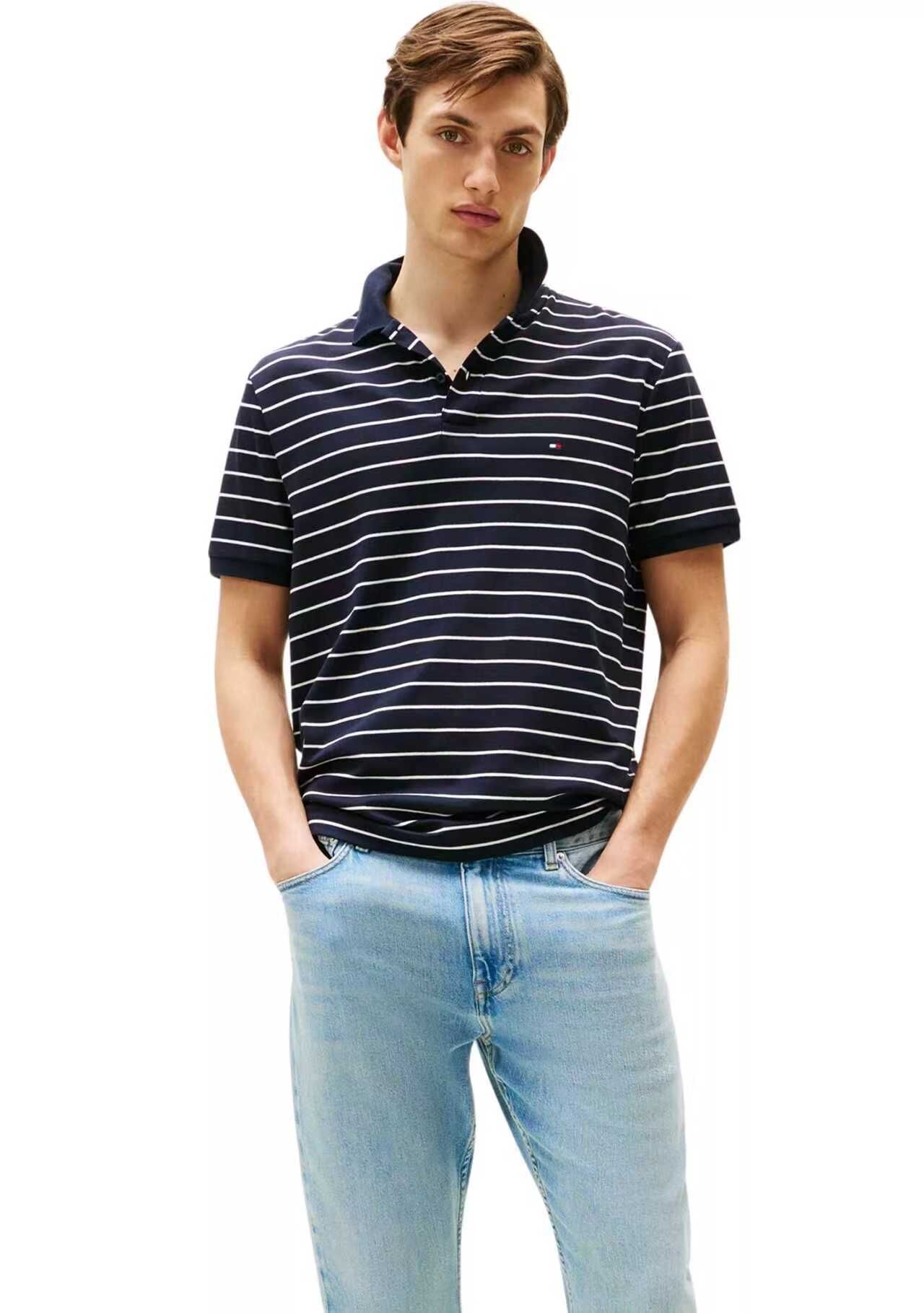 【預購】Tommy Hilfiger H052214 男裝間條短袖 Polo 衫 (深藍色)