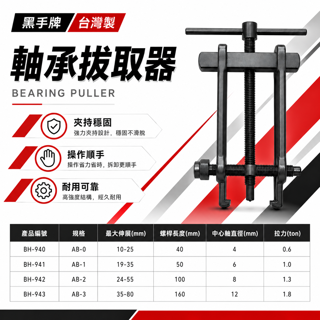 黑手牌｜軸承拔輪器 培林軸承拔輪器 培林拔取器 軸承拔取器｜AB-0｜AB-1｜AB-2｜AB-3｜台灣製