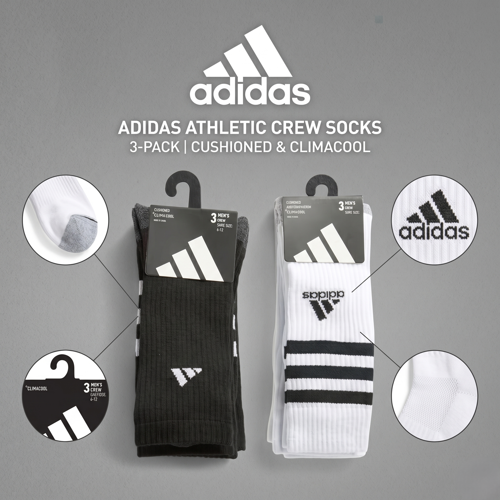 【預購】Adidas H052222 男裝運動長襪 (3對裝)