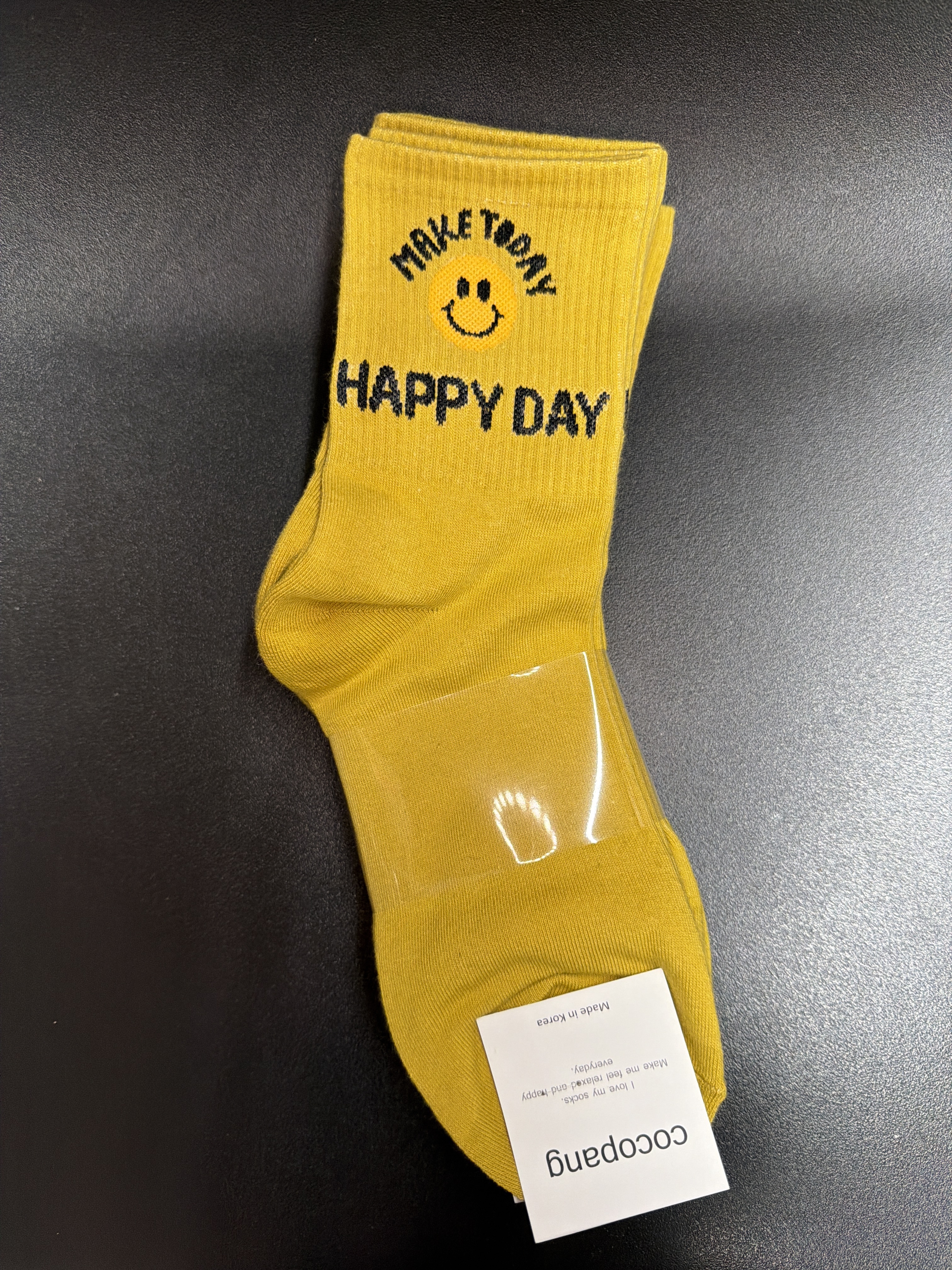 TB15 韓國製哈哈笑HAPPY DAY中筒女裝襪 -黃色 一對