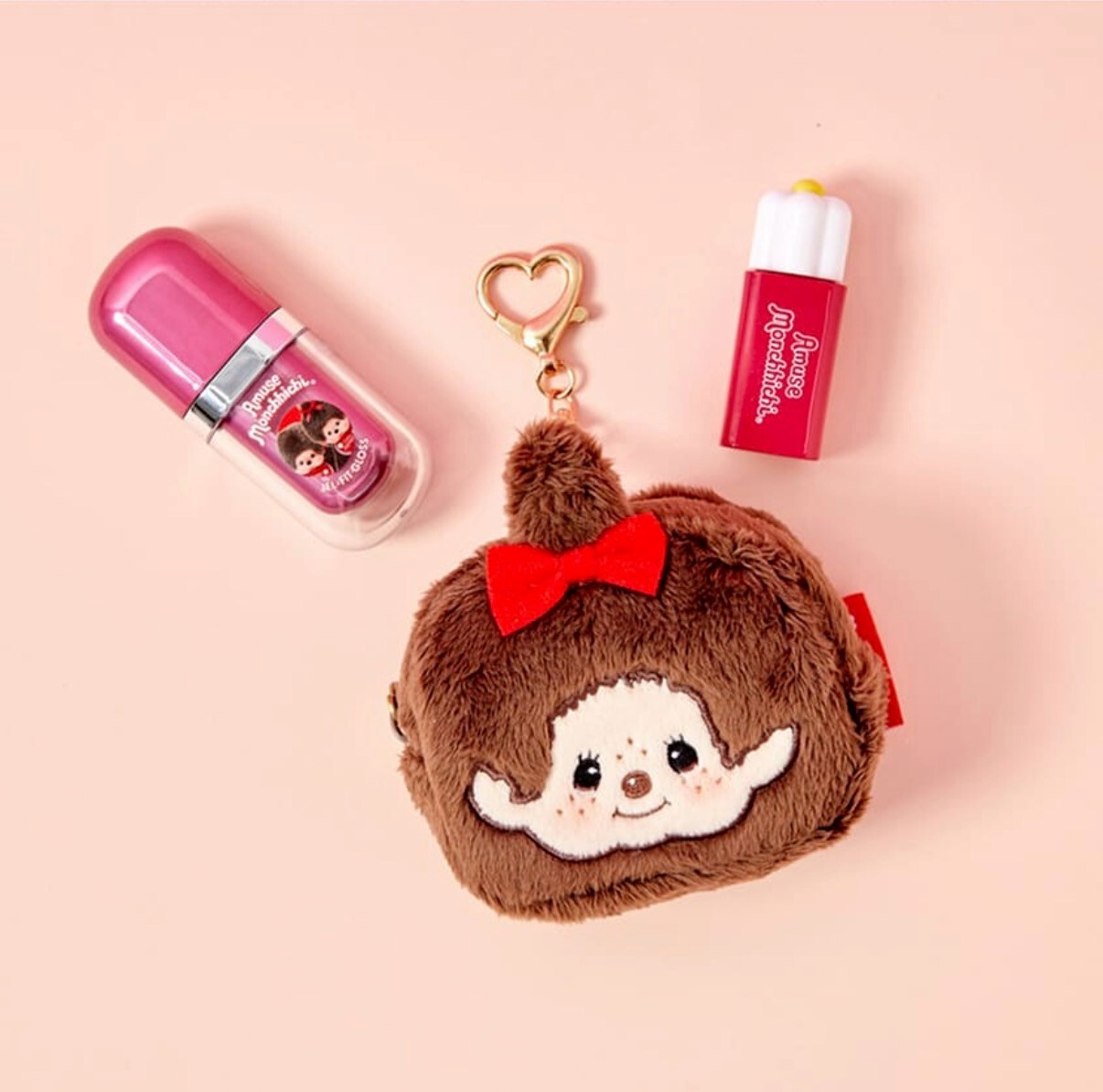 🇰🇷限定Monchhichi 夢奇奇毛絨臉部造型收納包吊飾🌸