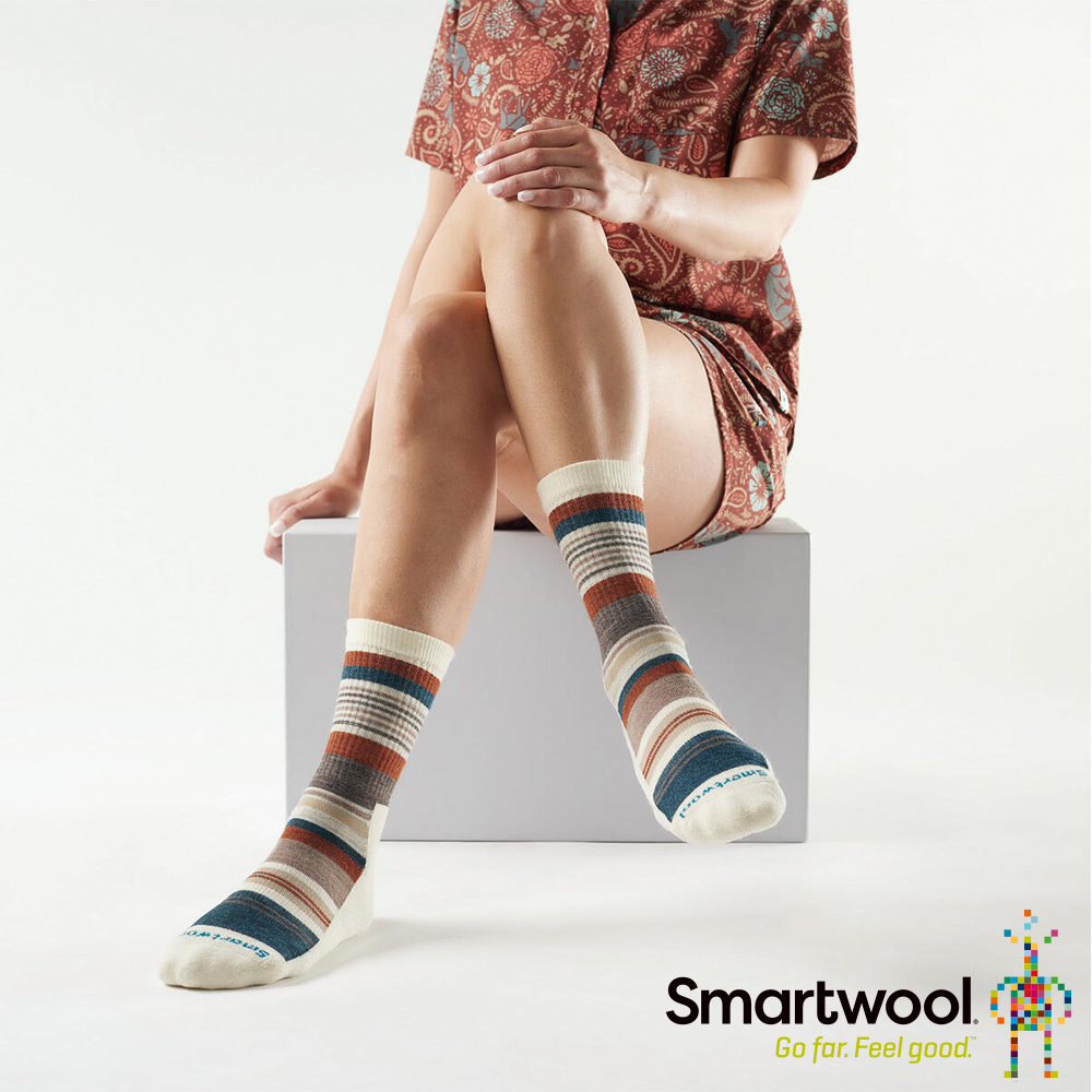 【Smartwool】日著中長襪-木星條紋 白棕色 / SW001991