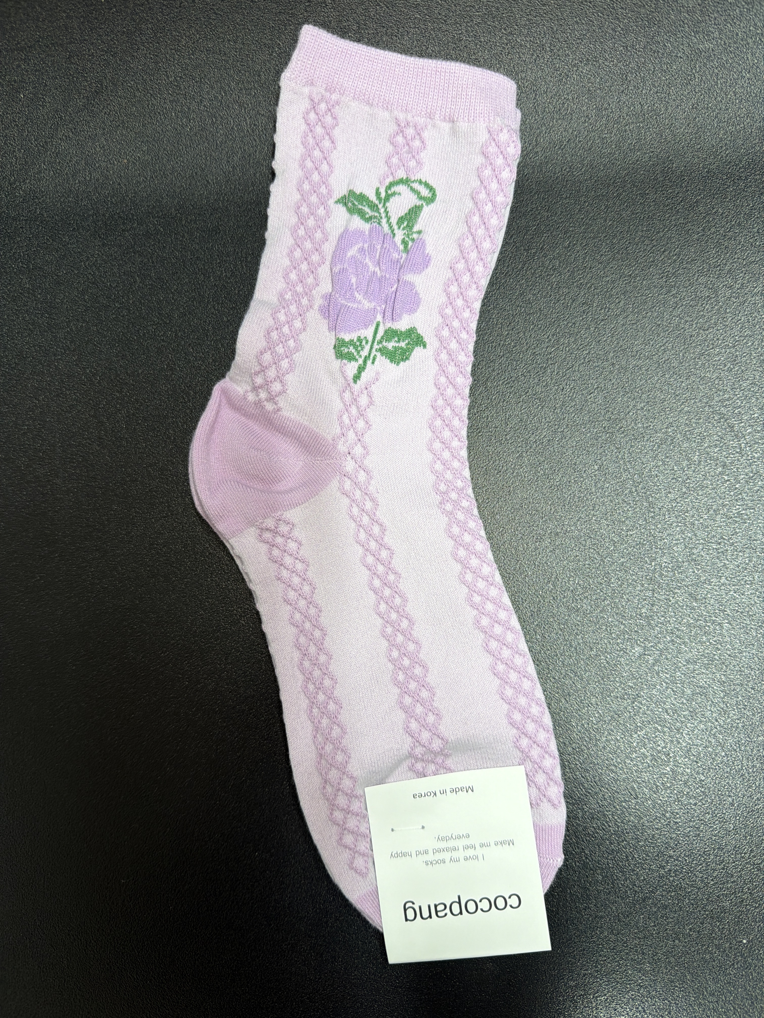 TB20 韓國製扭紋菱格中筒女裝襪 -紫色 一對